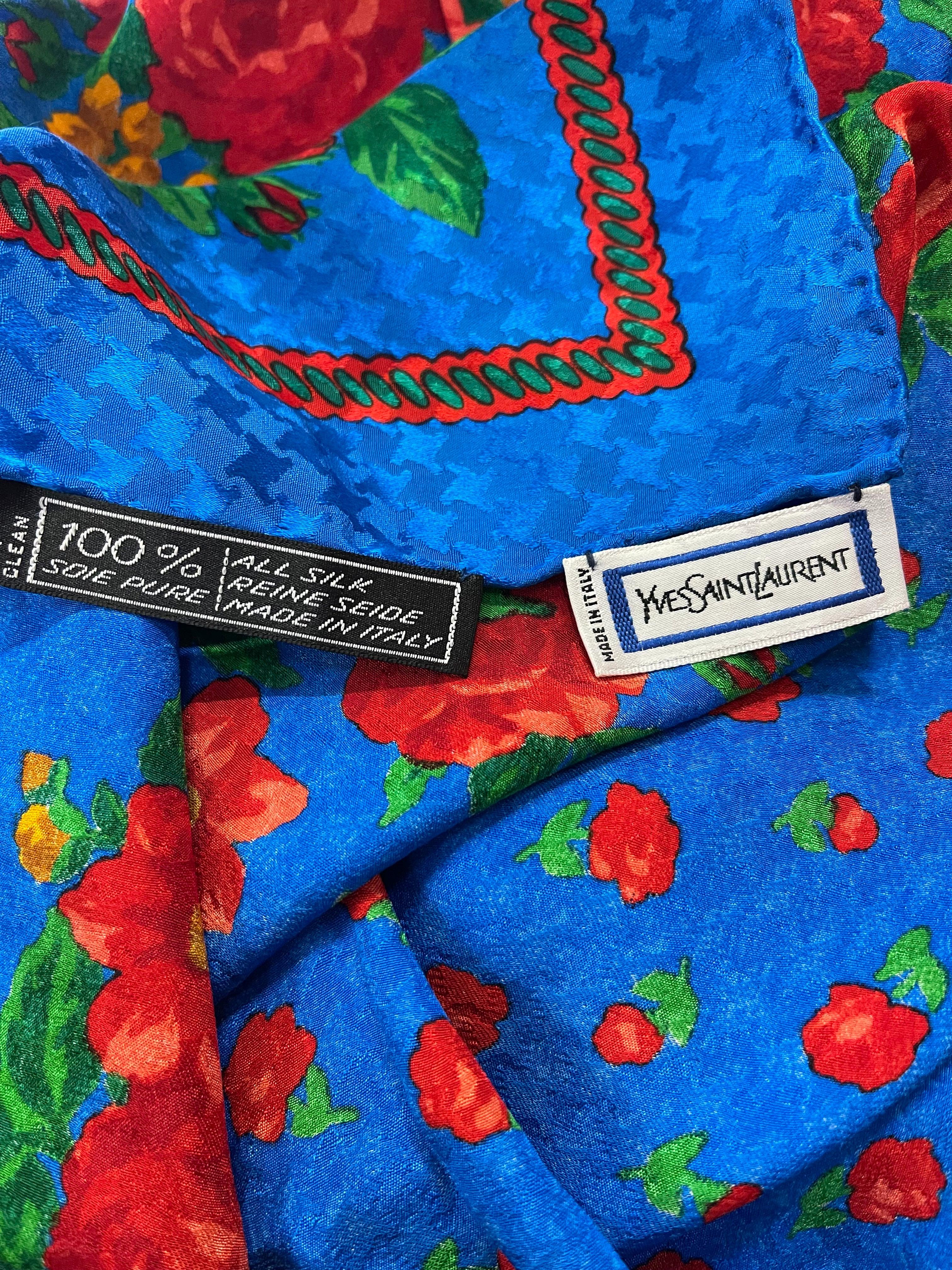 Blue Yves Saint Laurent Russian Collection Pavlovo Silk Jacquard Scarf, 1976 For Sale