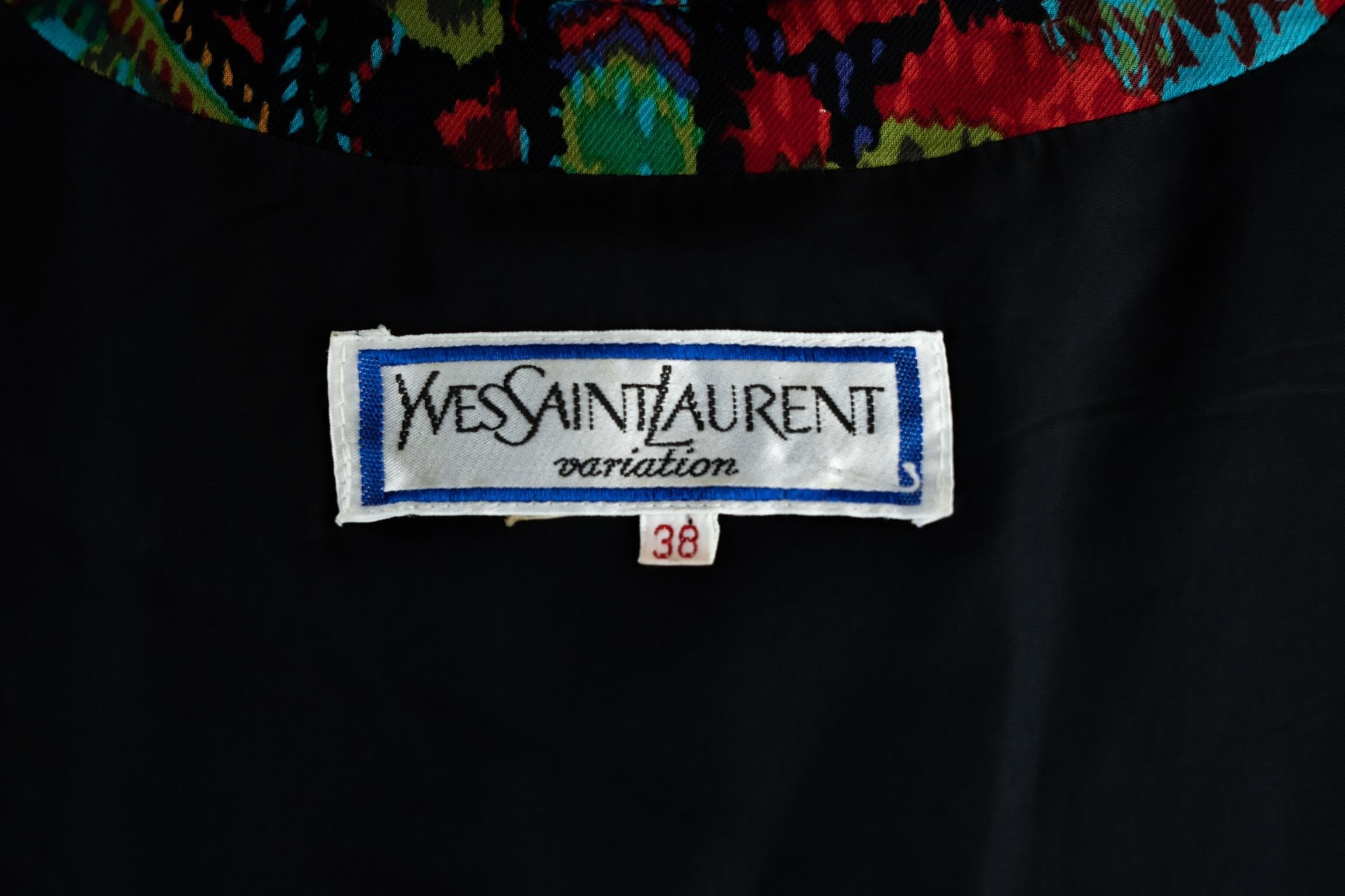 Black Yves Saint Laurent Russian paisley floral jacket. Early 70s.