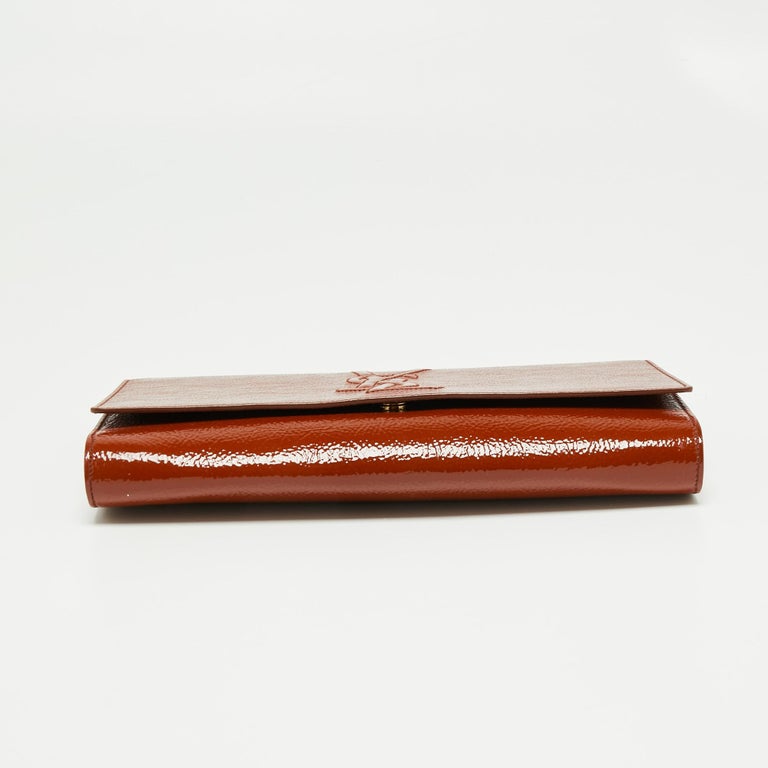 Yves Saint Laurent Rust Patent Leather Belle De Jour Flap Clutch For Sale  at 1stDibs