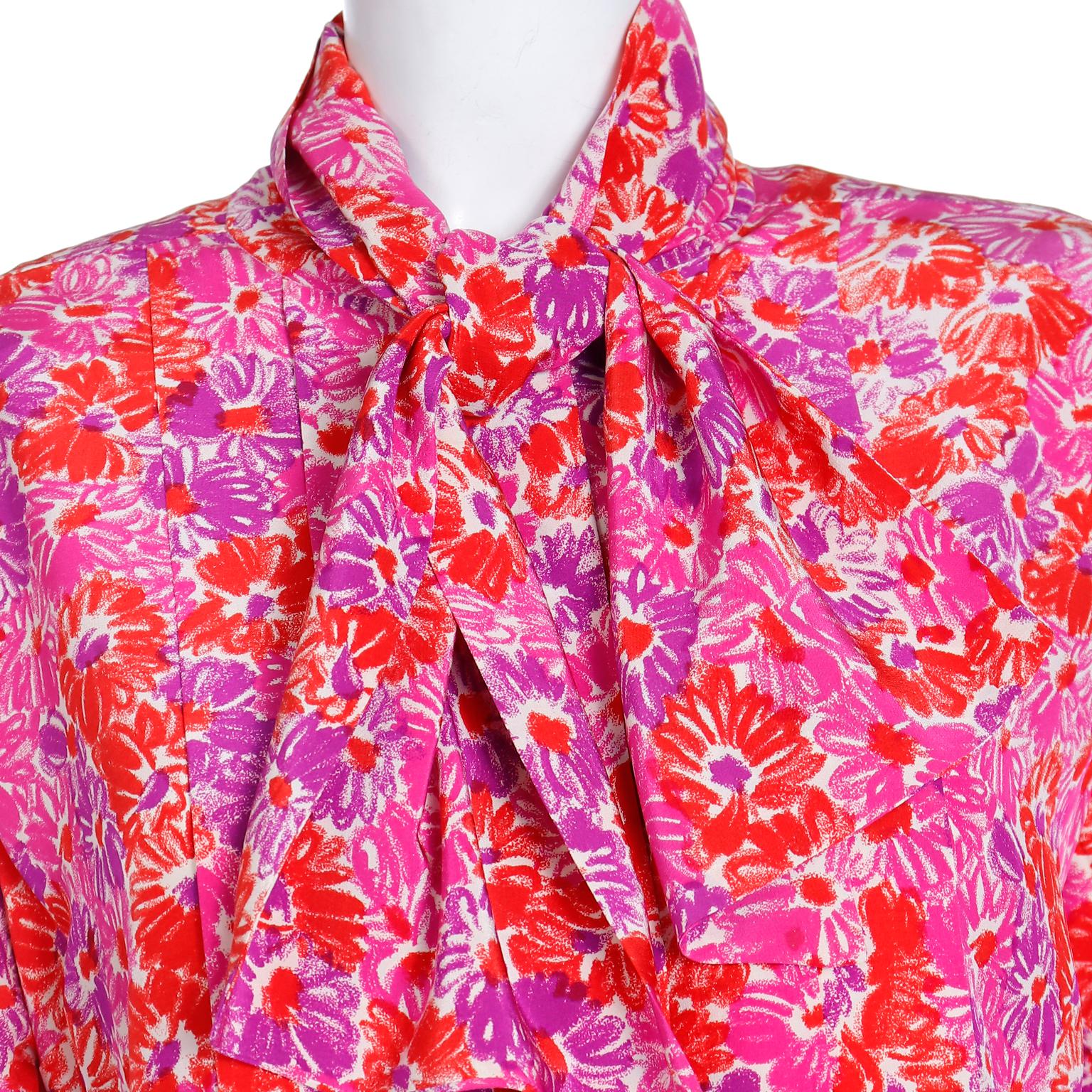 Yves Saint Laurent S/S 1989 Vintage Colorful Pink Floral Silk YSL ...