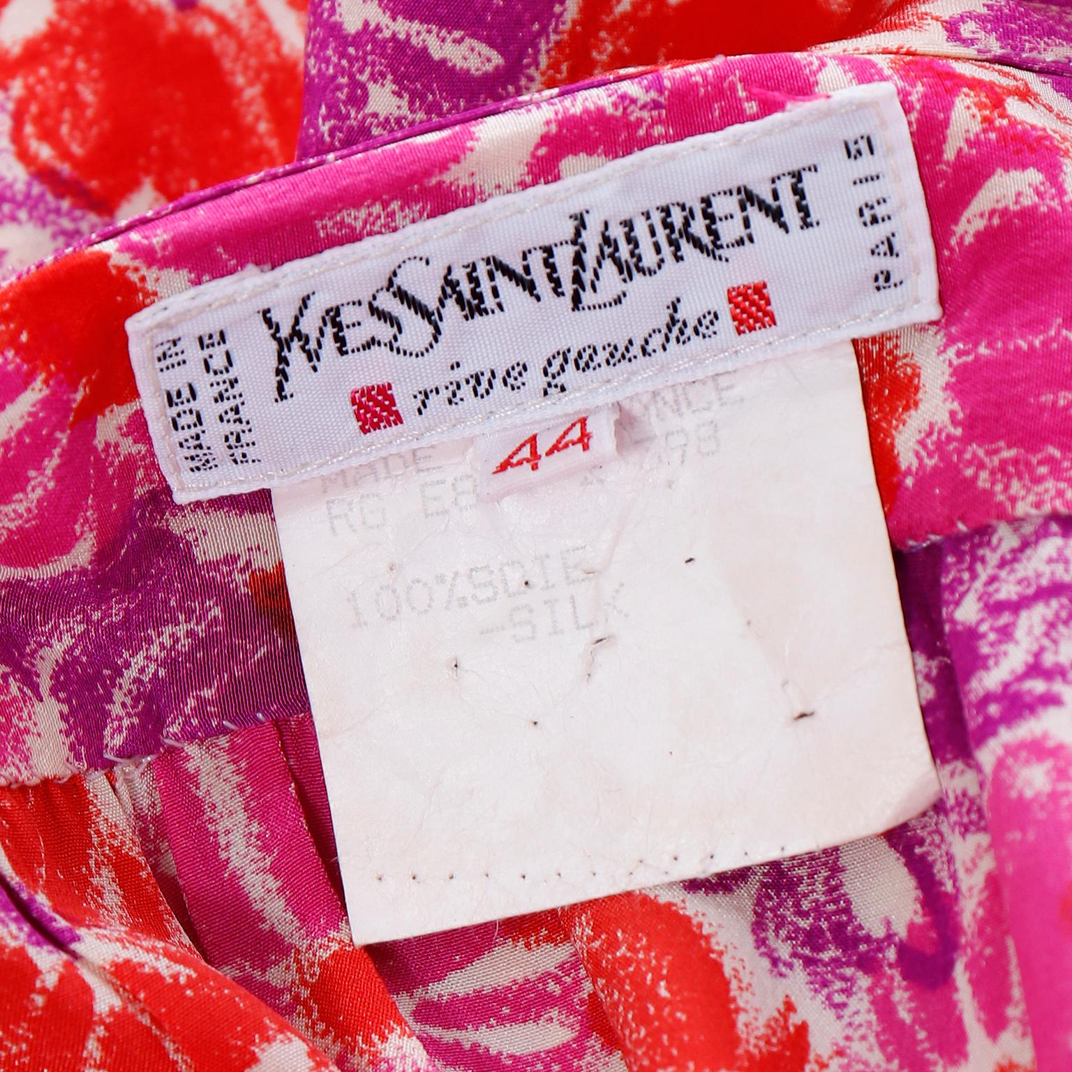 Yves Saint Laurent S/S 1989 Vintage Colorful Pink Floral Silk YSL Runway Dress For Sale 9