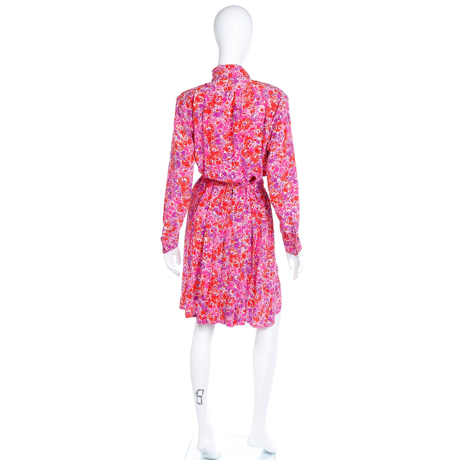 Yves Saint Laurent S/S 1989 Vintage Colorful Pink Floral Silk YSL Runway Dress For Sale 1