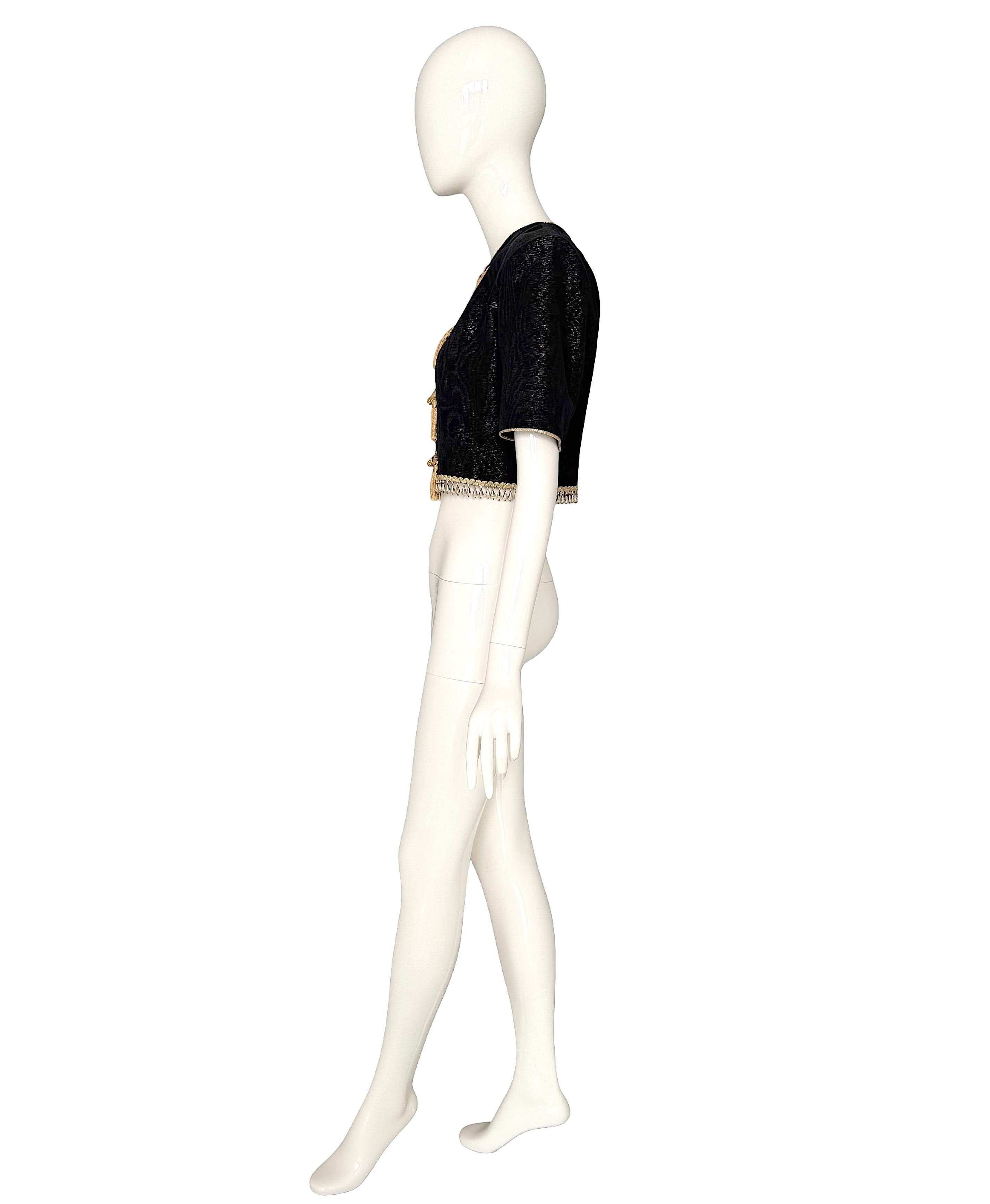 Yves Saint Laurent - P/E 1993 Documentato - Top in seta nera impreziosito da nappe e perline in vendita 5