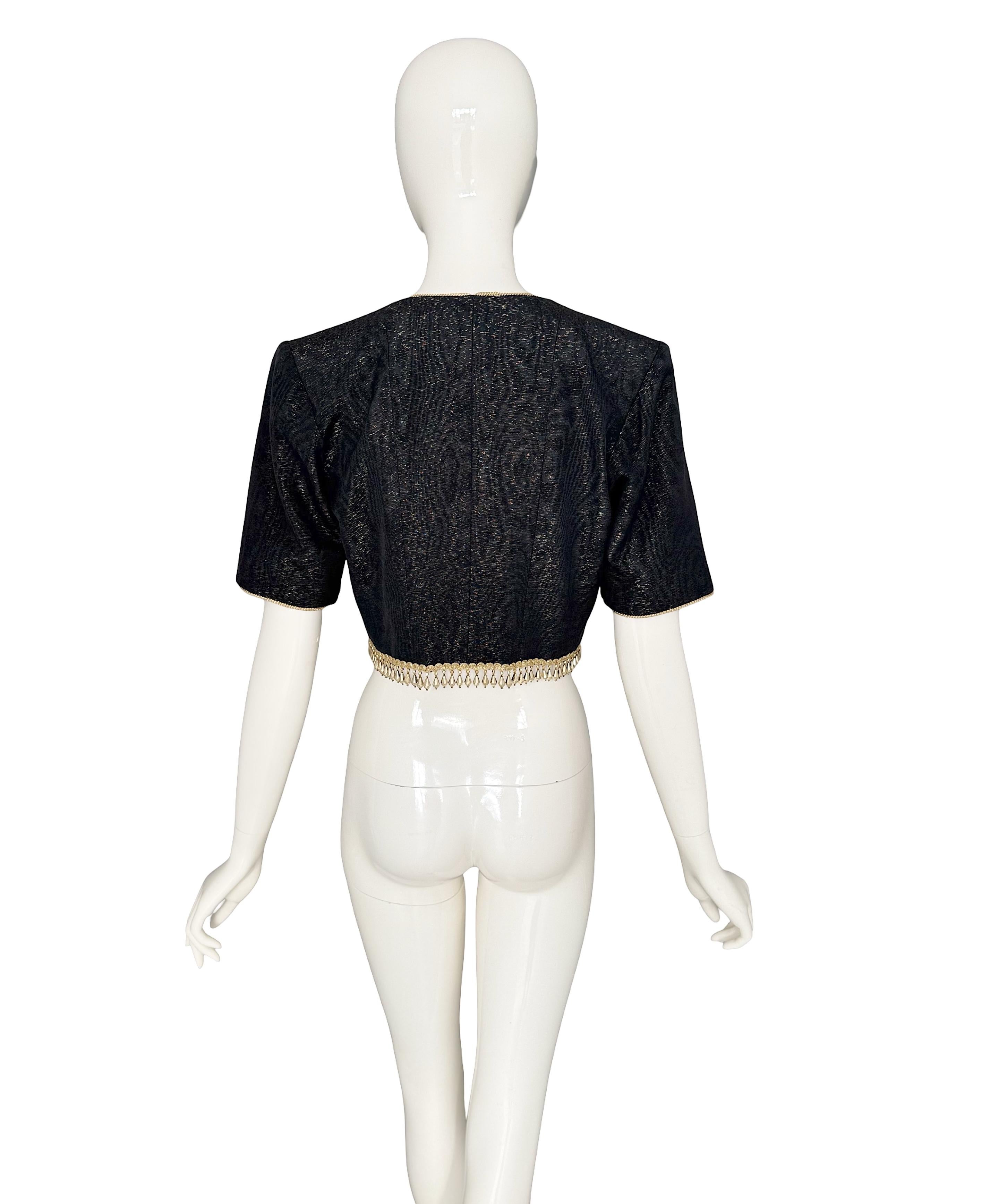 Yves Saint Laurent - P/E 1993 Documentato - Top in seta nera impreziosito da nappe e perline in vendita 8