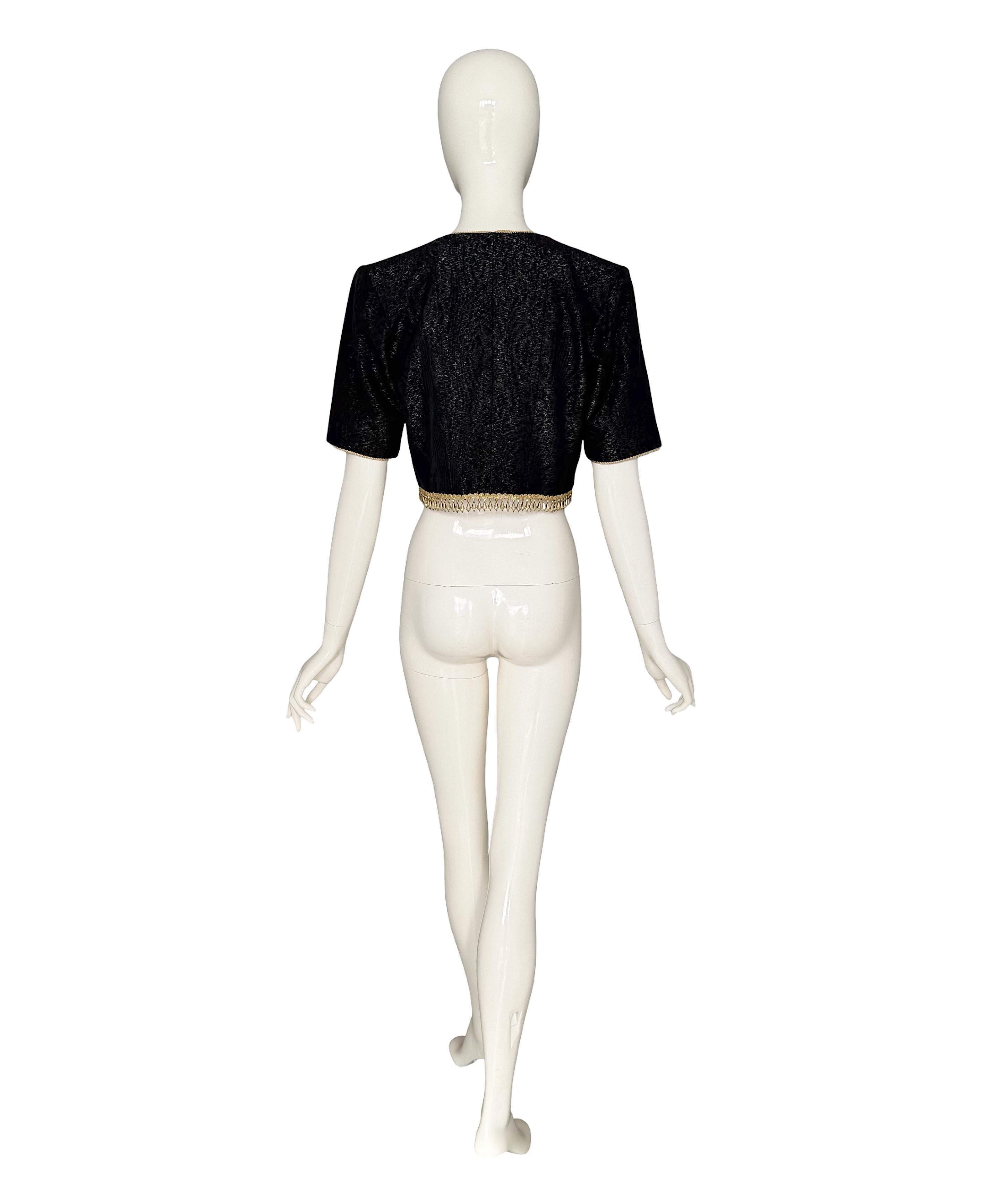 Yves Saint Laurent - P/E 1993 Documentato - Top in seta nera impreziosito da nappe e perline in vendita 9
