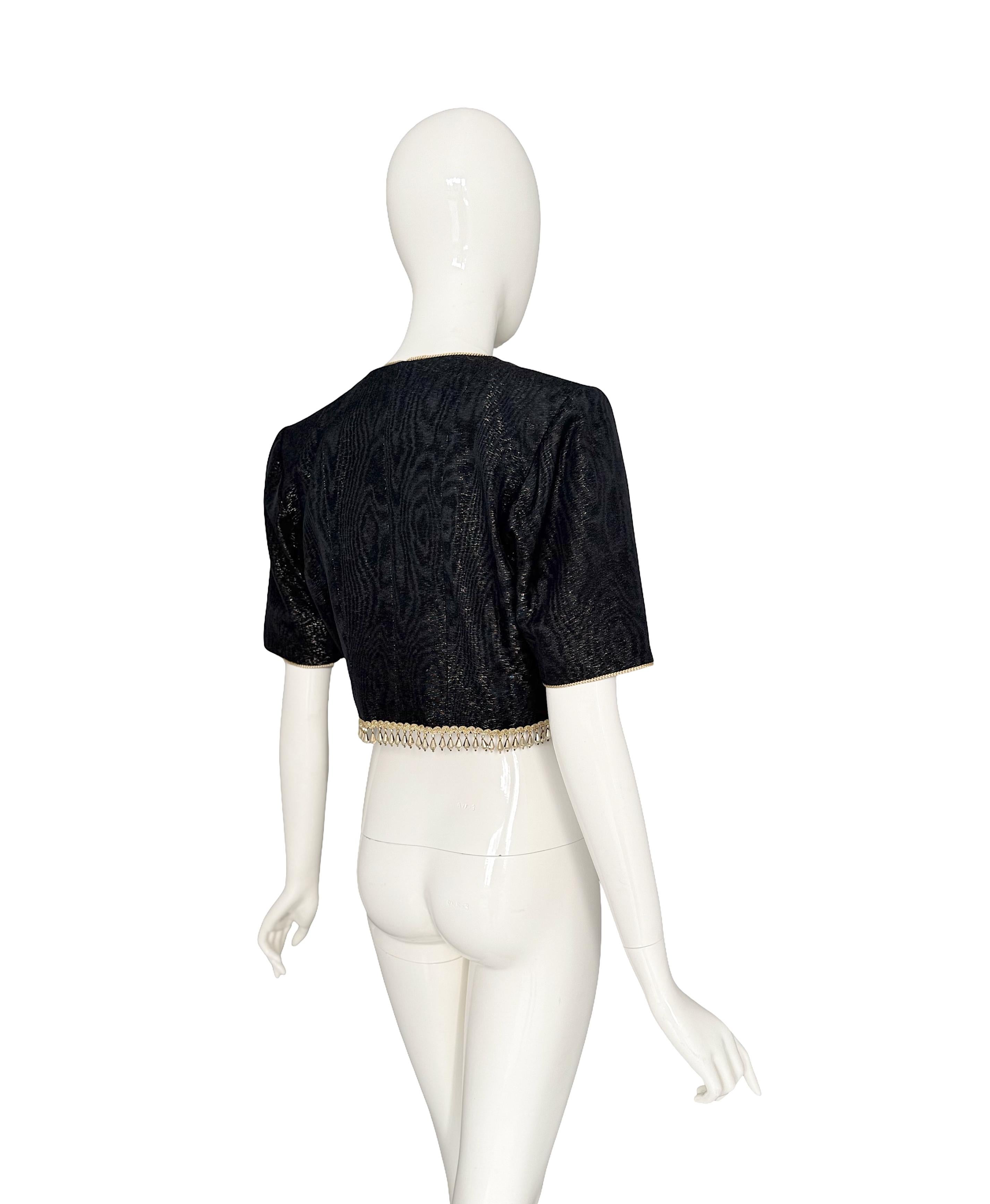 Yves Saint Laurent - P/E 1993 Documentato - Top in seta nera impreziosito da nappe e perline in vendita 10
