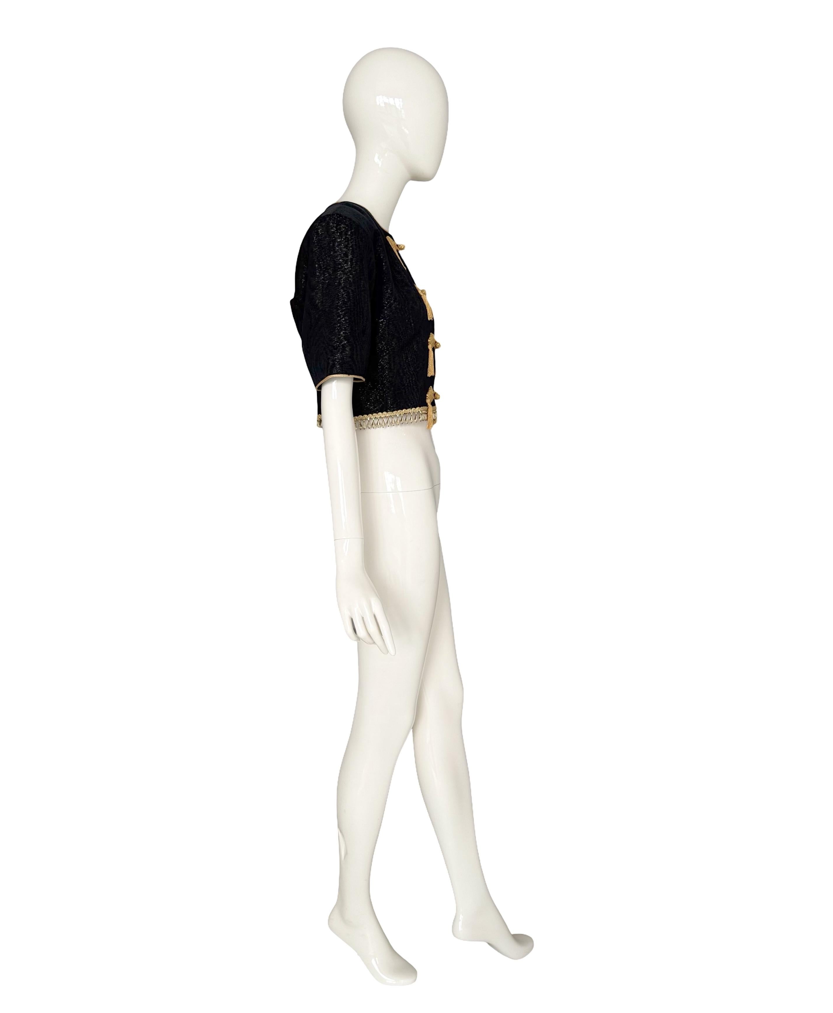Yves Saint Laurent - P/E 1993 Documentato - Top in seta nera impreziosito da nappe e perline in vendita 12