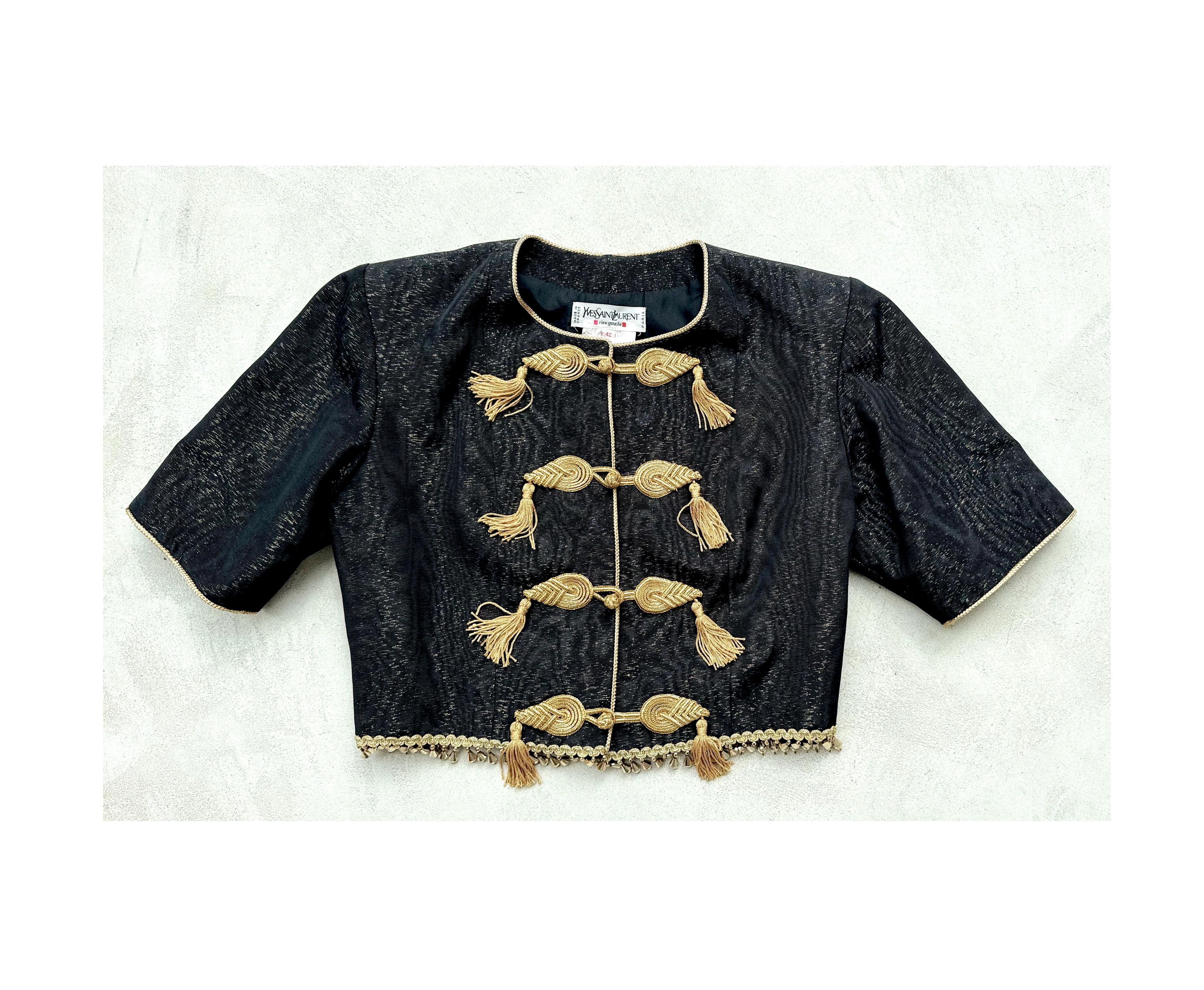 Yves Saint Laurent - P/E 1993 Documentato - Top in seta nera impreziosito da nappe e perline in vendita 15