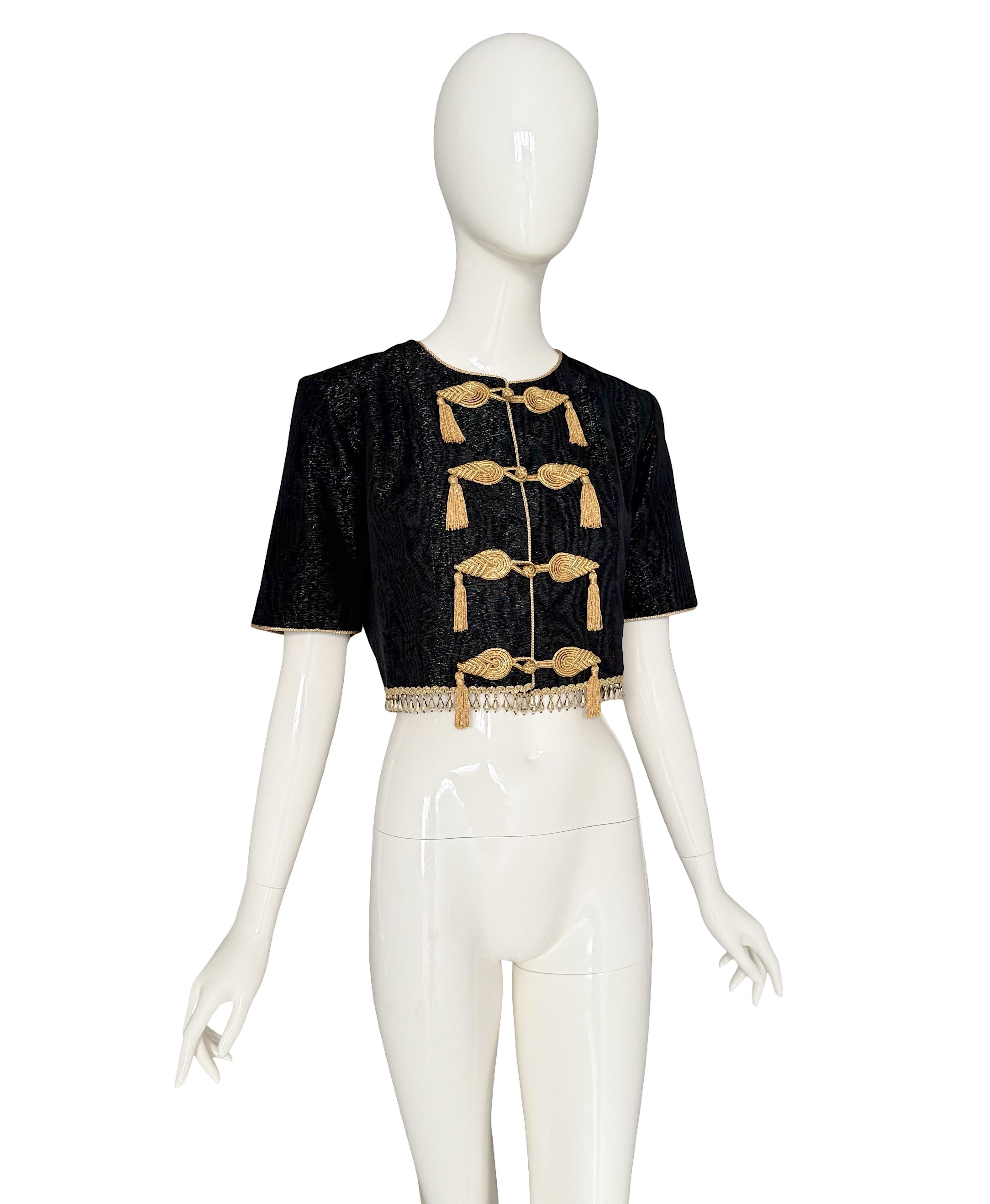 Beige Yves Saint Laurent - P/E 1993 Documentato - Top in seta nera impreziosito da nappe e perline in vendita