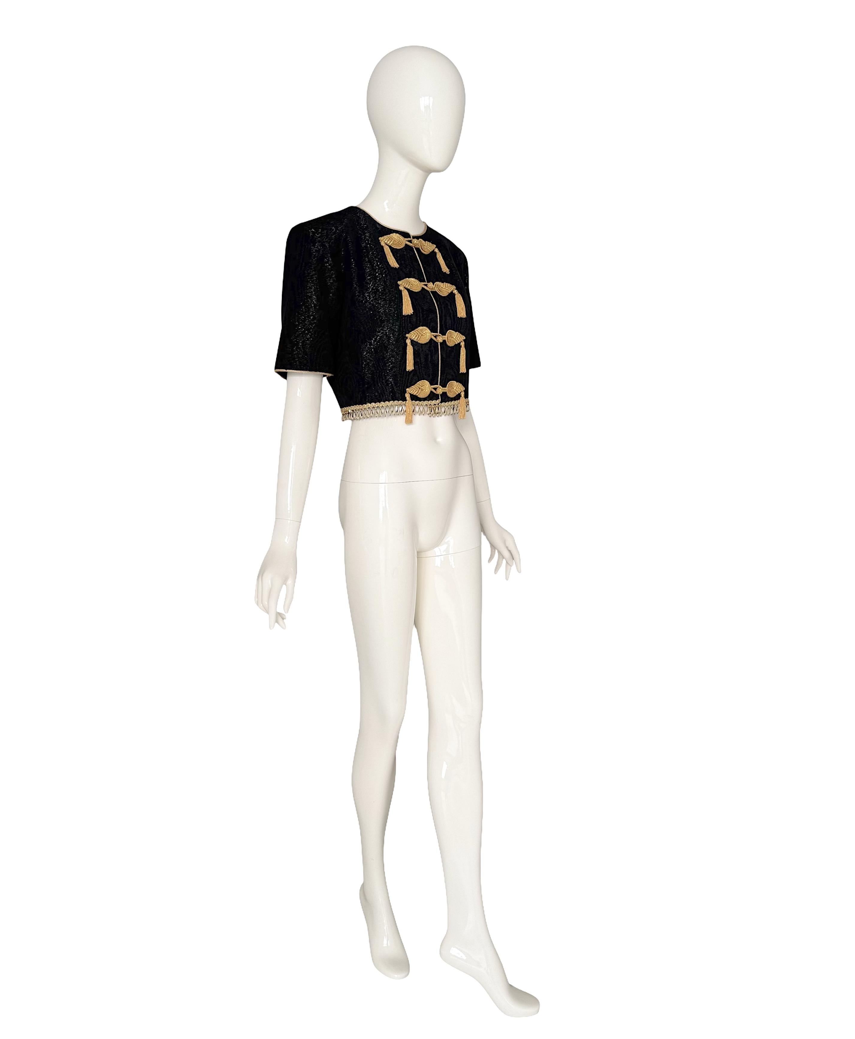 Yves Saint Laurent - P/E 1993 Documentato - Top in seta nera impreziosito da nappe e perline In condizioni ottime in vendita a Antwerpen, Vlaams Gewest