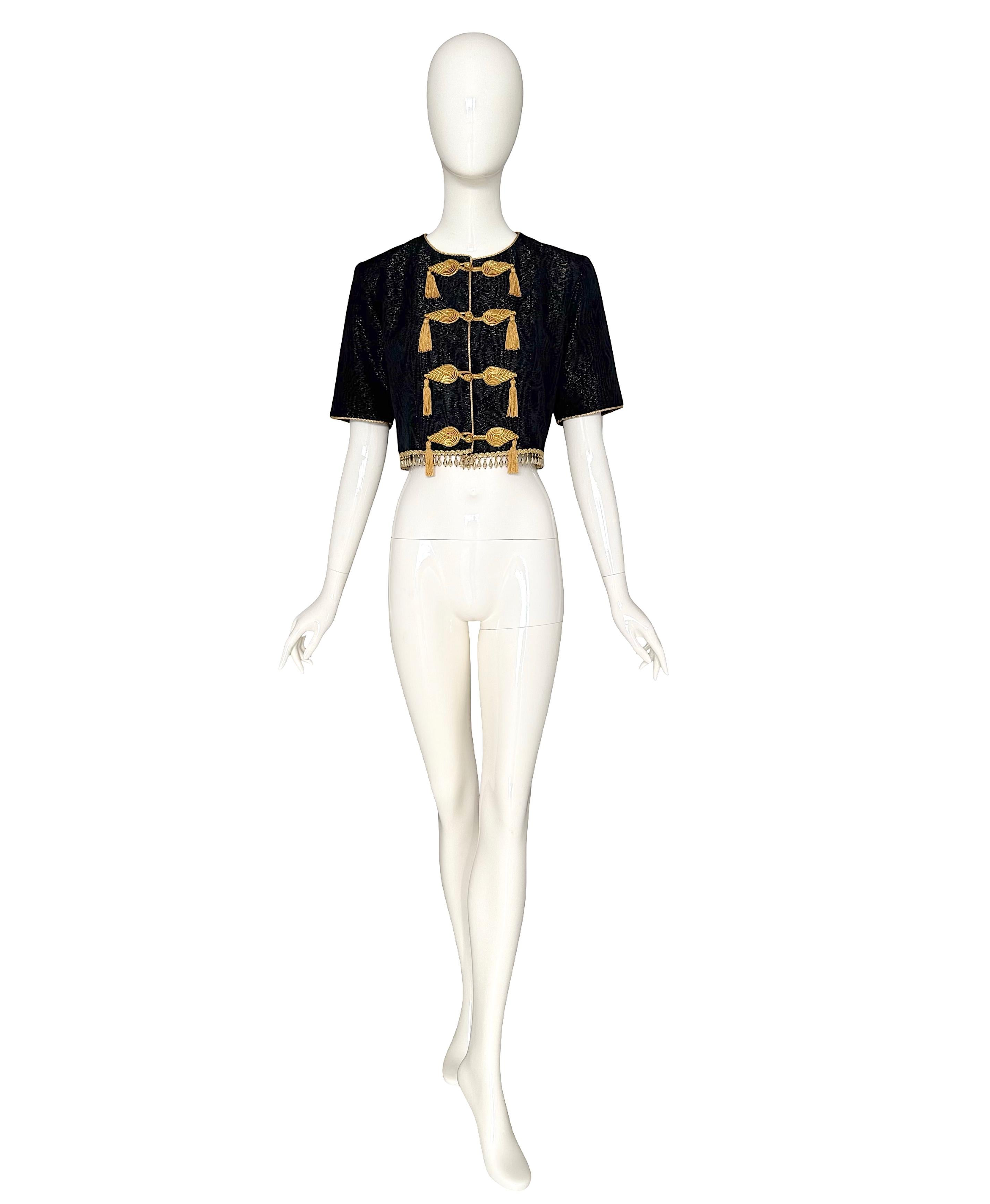 Yves Saint Laurent - P/E 1993 Documentato - Top in seta nera impreziosito da nappe e perline in vendita 1