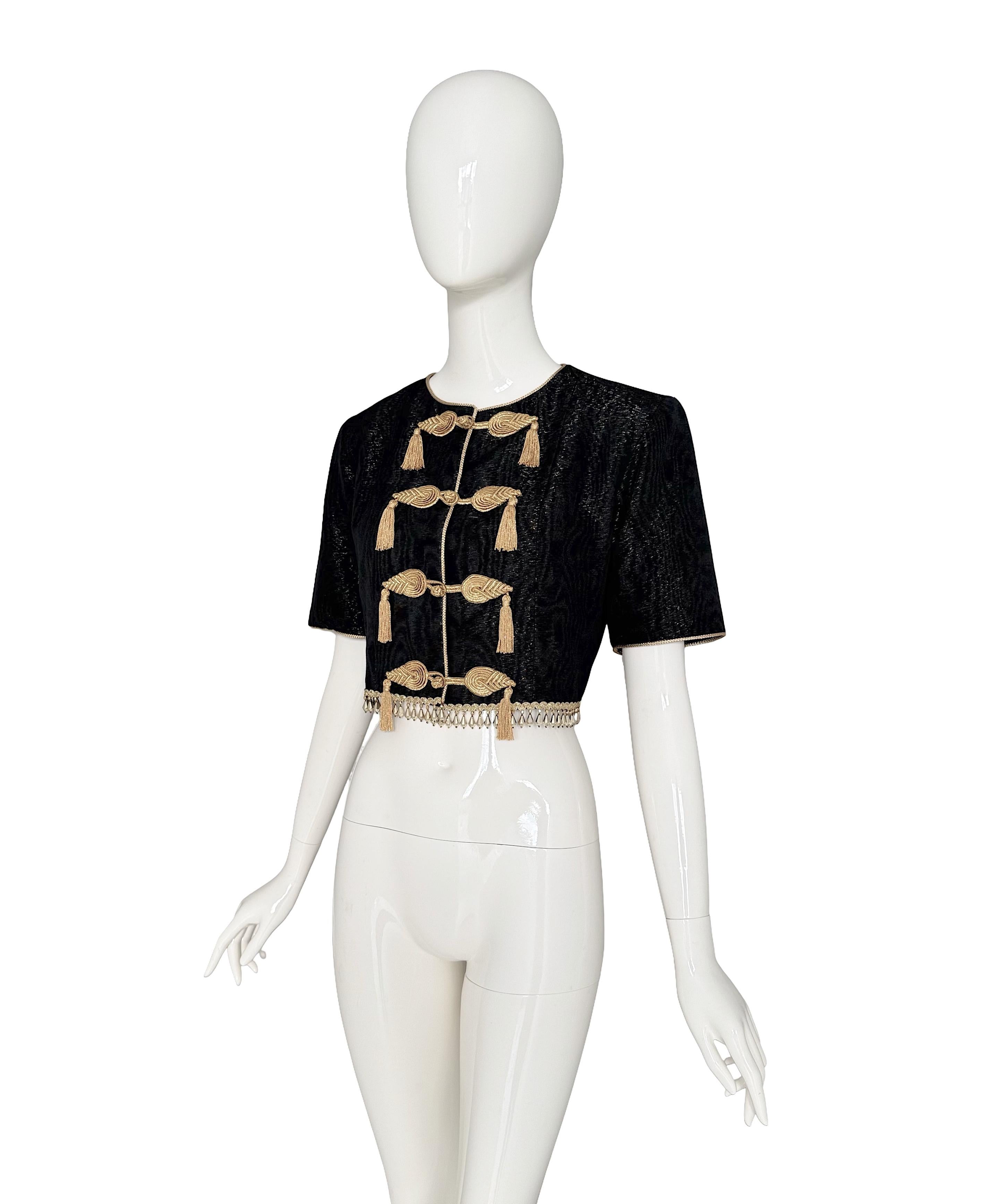 Yves Saint Laurent - P/E 1993 Documentato - Top in seta nera impreziosito da nappe e perline in vendita 2