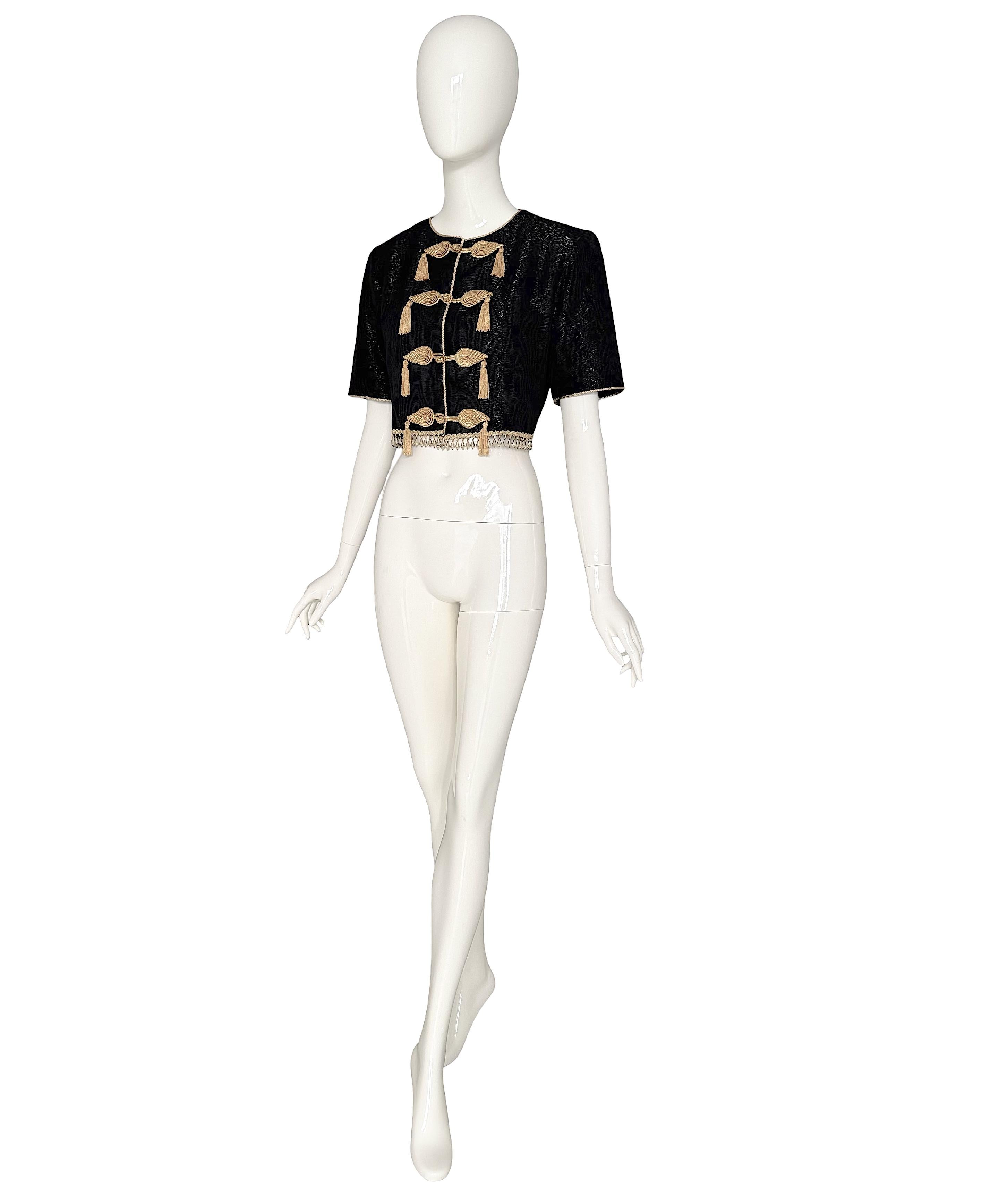 Yves Saint Laurent - P/E 1993 Documentato - Top in seta nera impreziosito da nappe e perline in vendita 3