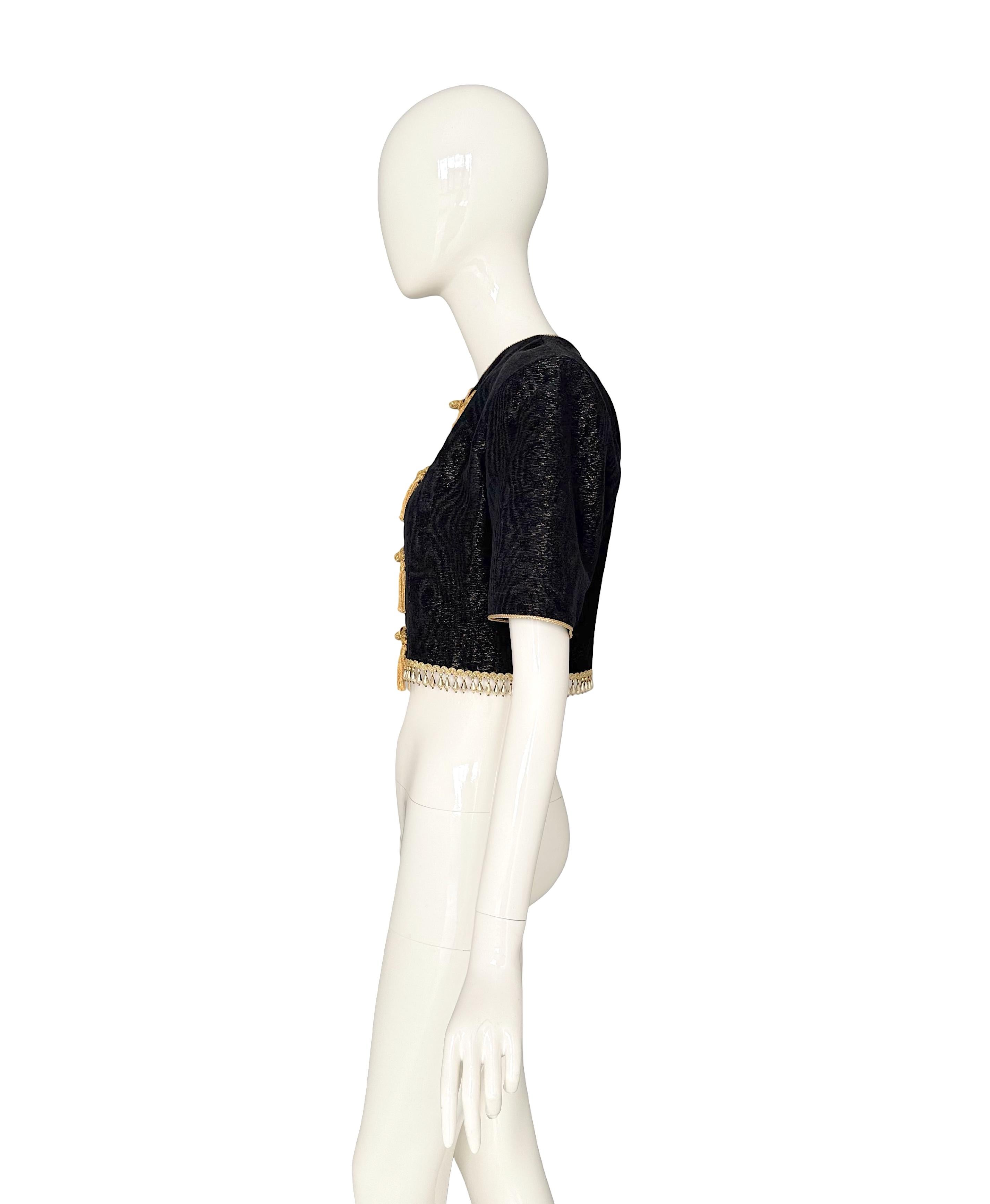 Yves Saint Laurent - P/E 1993 Documentato - Top in seta nera impreziosito da nappe e perline in vendita 4