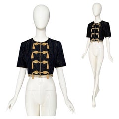 Yves Saint Laurent S/S 1993 Documented Black Silk Embellished Tassel & Beads Top