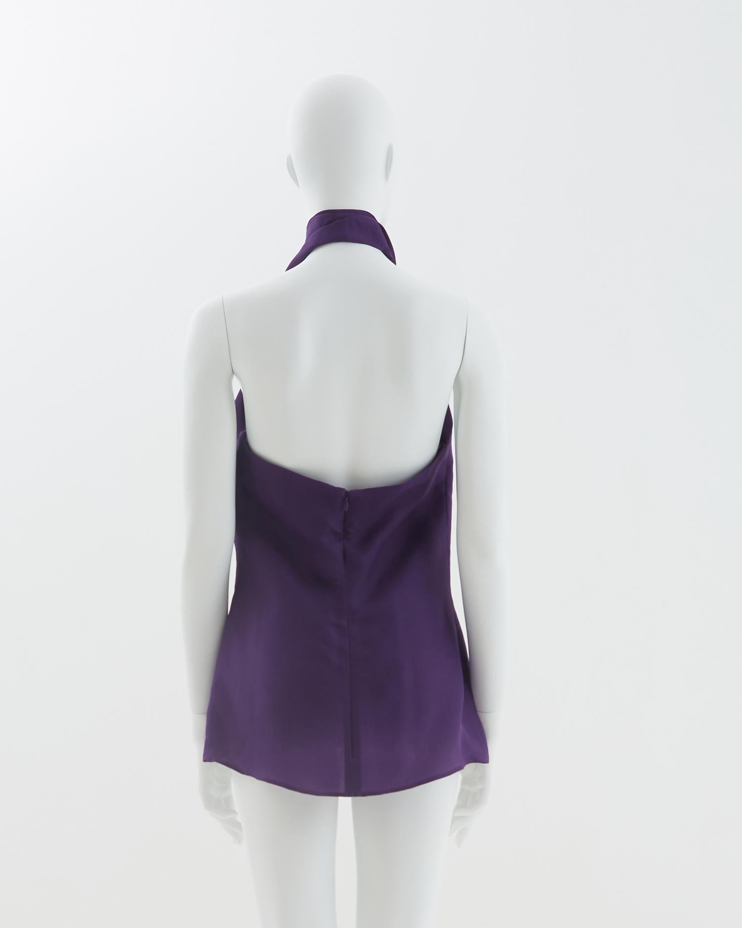 Yves Saint Laurent S/S 2012 Purple halter neck silk top  In Excellent Condition For Sale In Milano, IT