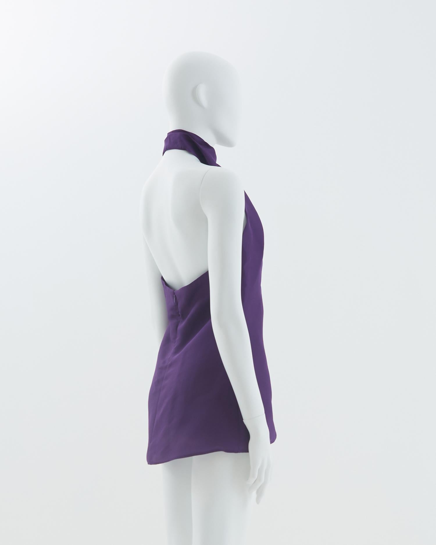 Yves Saint Laurent S/S 2012 - Haut violet en soie à col bénitier  Excellent état - En vente à Milano, IT
