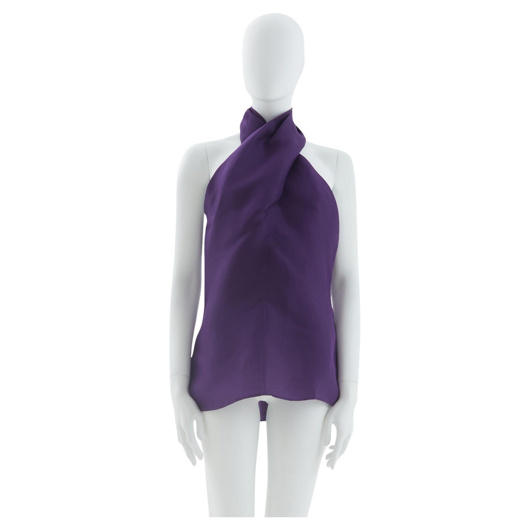 Yves Saint Laurent S/S 2012 Purple halter neck silk top  For Sale