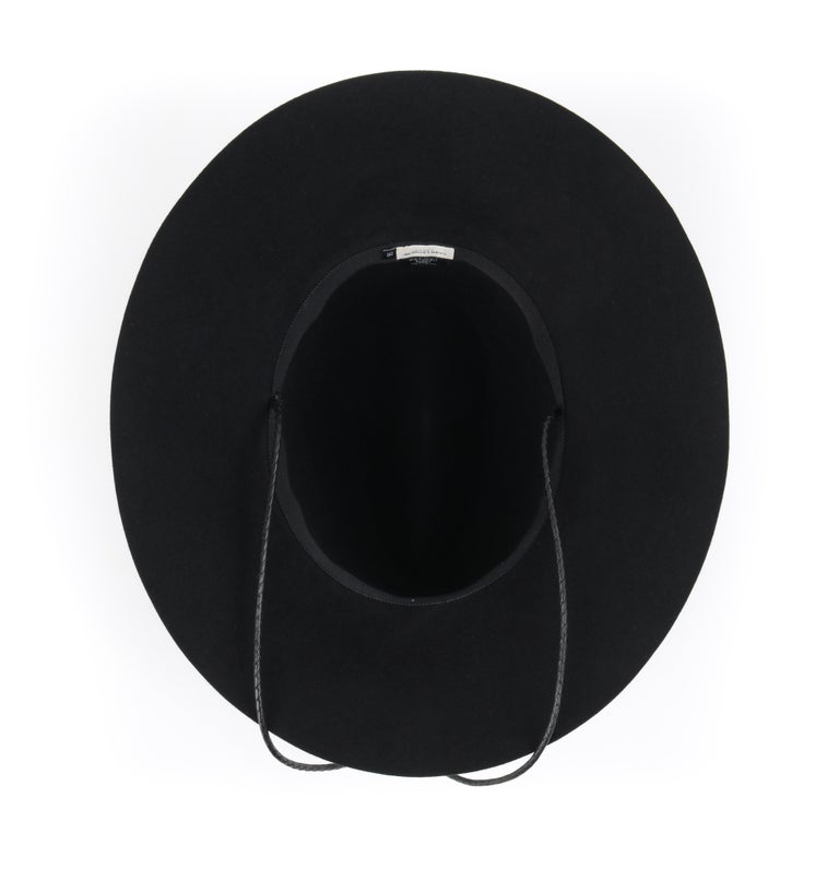 SAINT LAURENT S/S 2019 Black Fur Felt Wide Brim Western Fedora Hat For Sale 6