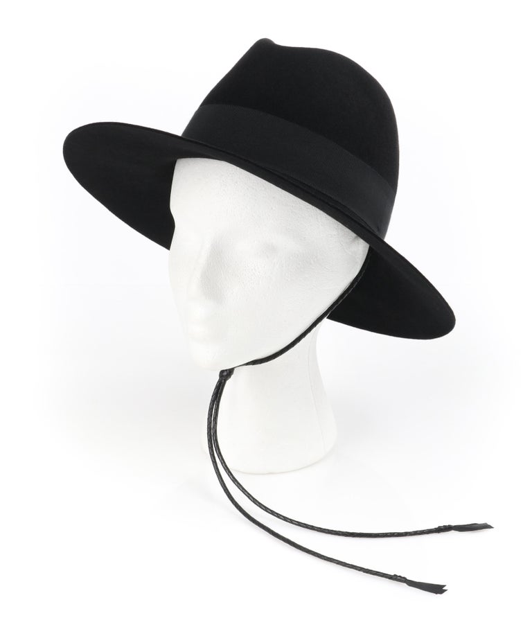 SAINT LAURENT S/S 2019 Black Fur Felt Wide Brim Western Fedora Hat In Excellent Condition For Sale In Thiensville, WI