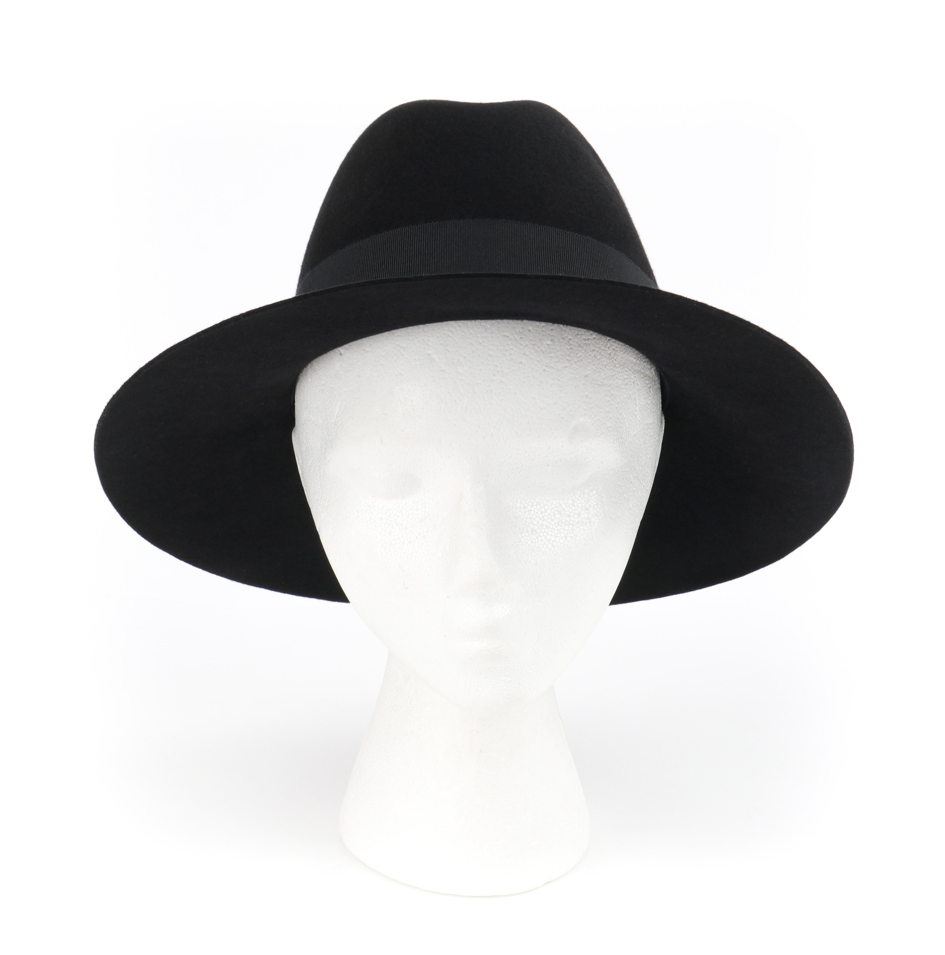SAINT LAURENT S/S 2019 Black Fur Felt Wide Brim Western Fedora Hat In Excellent Condition In Thiensville, WI