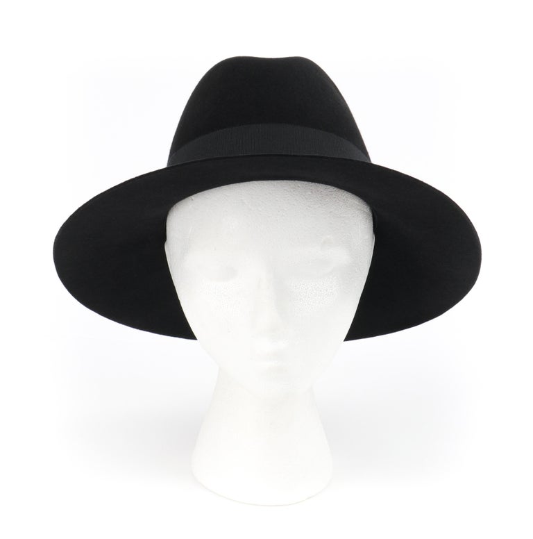 SAINT LAURENT S/S 2019 Black Fur Felt Wide Brim Western Fedora Hat For Sale 2