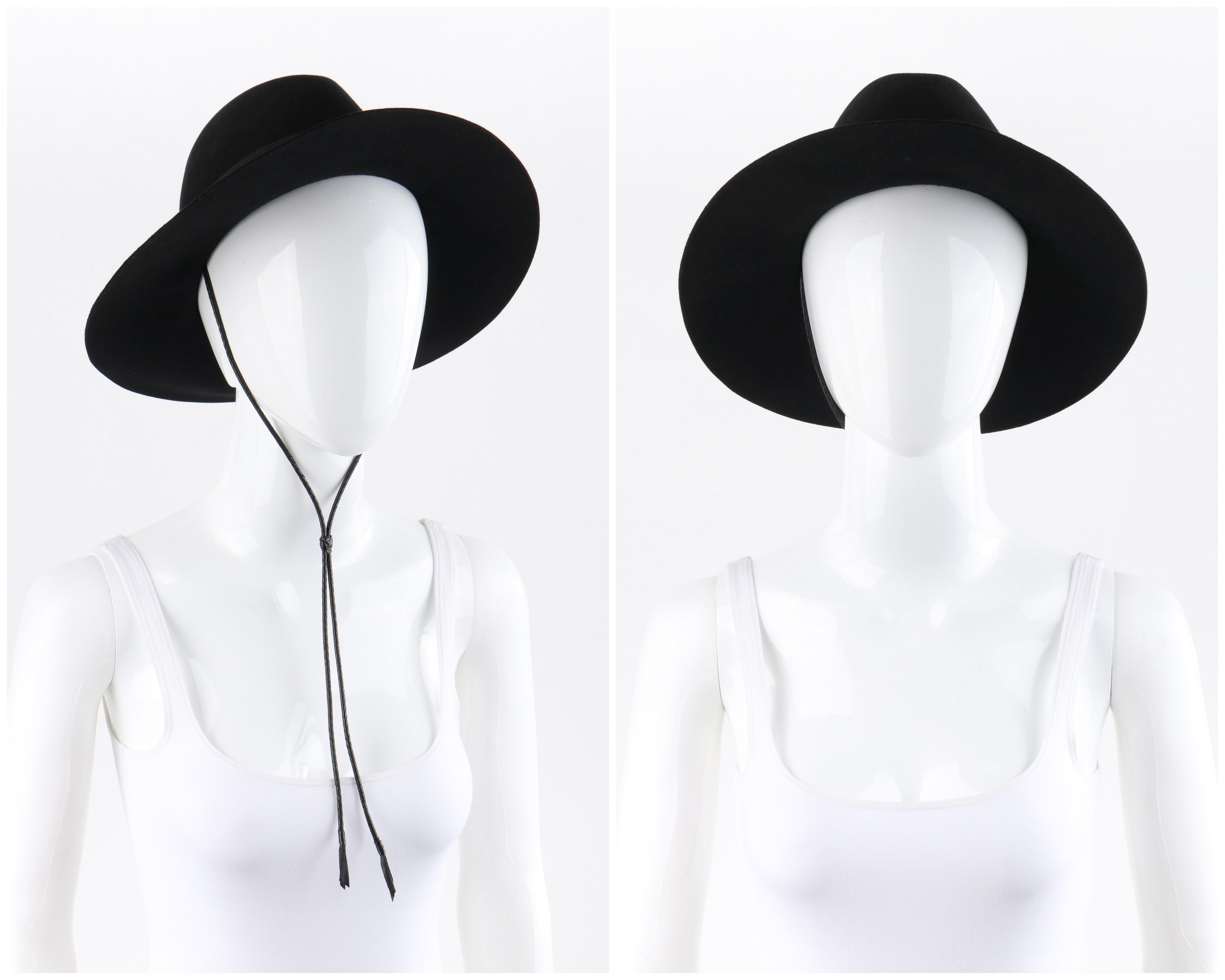 Women's SAINT LAURENT S/S 2019 Black Fur Felt Wide Brim Western Fedora Hat