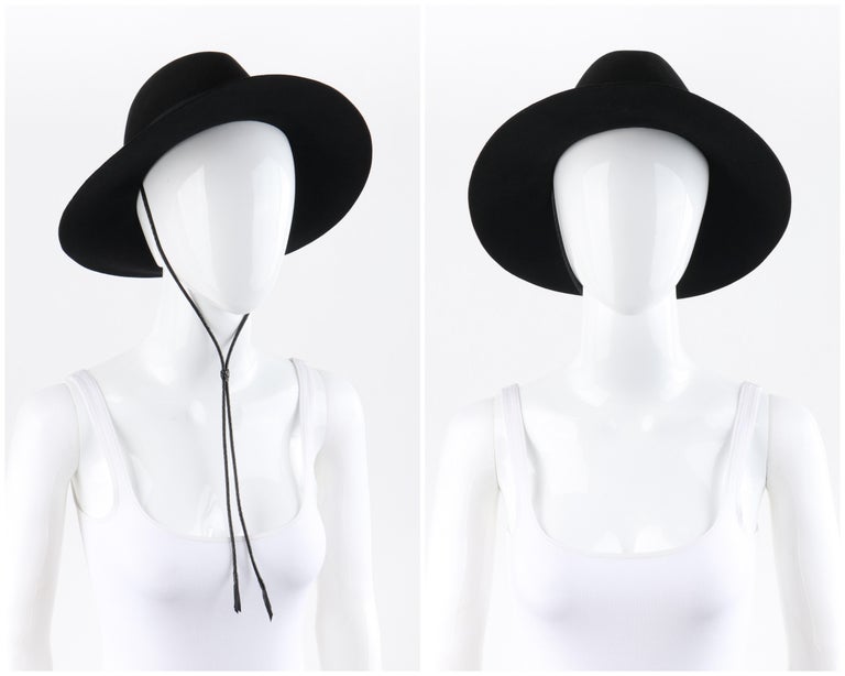 SAINT LAURENT S/S 2019 Black Fur Felt Wide Brim Western Fedora Hat For Sale 3