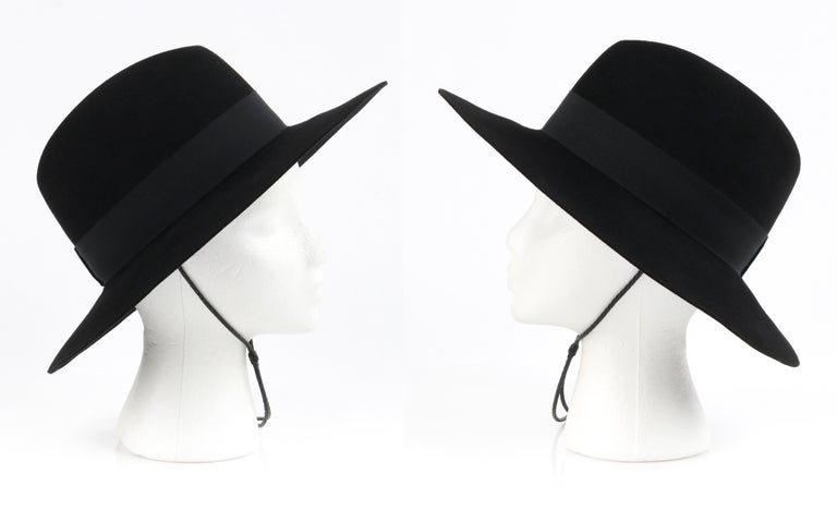 SAINT LAURENT S/S 2019 Black Fur Felt Wide Brim Western Fedora Hat For Sale 4