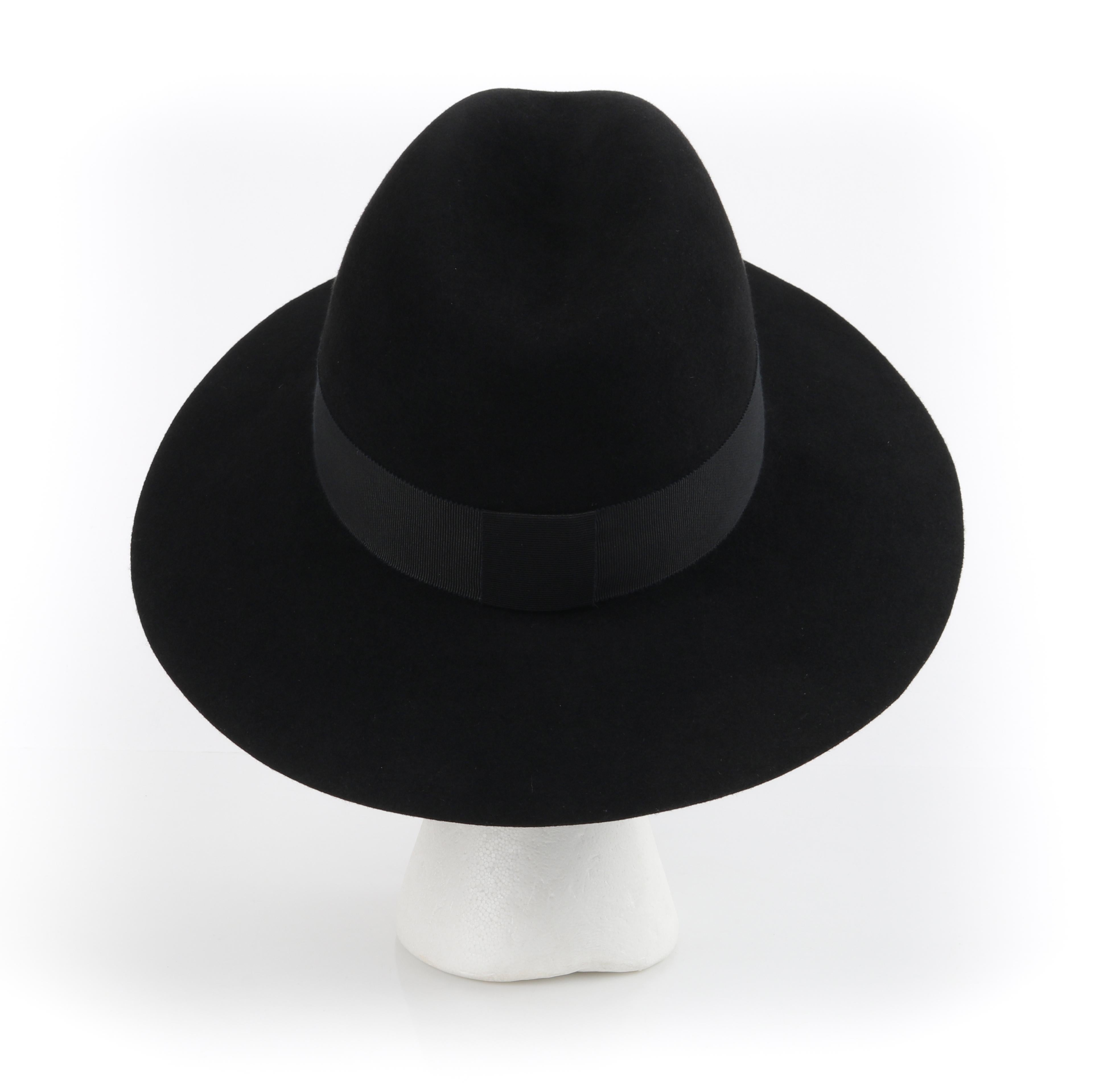 SAINT LAURENT S/S 2019 Black Fur Felt Wide Brim Western Fedora Hat 2