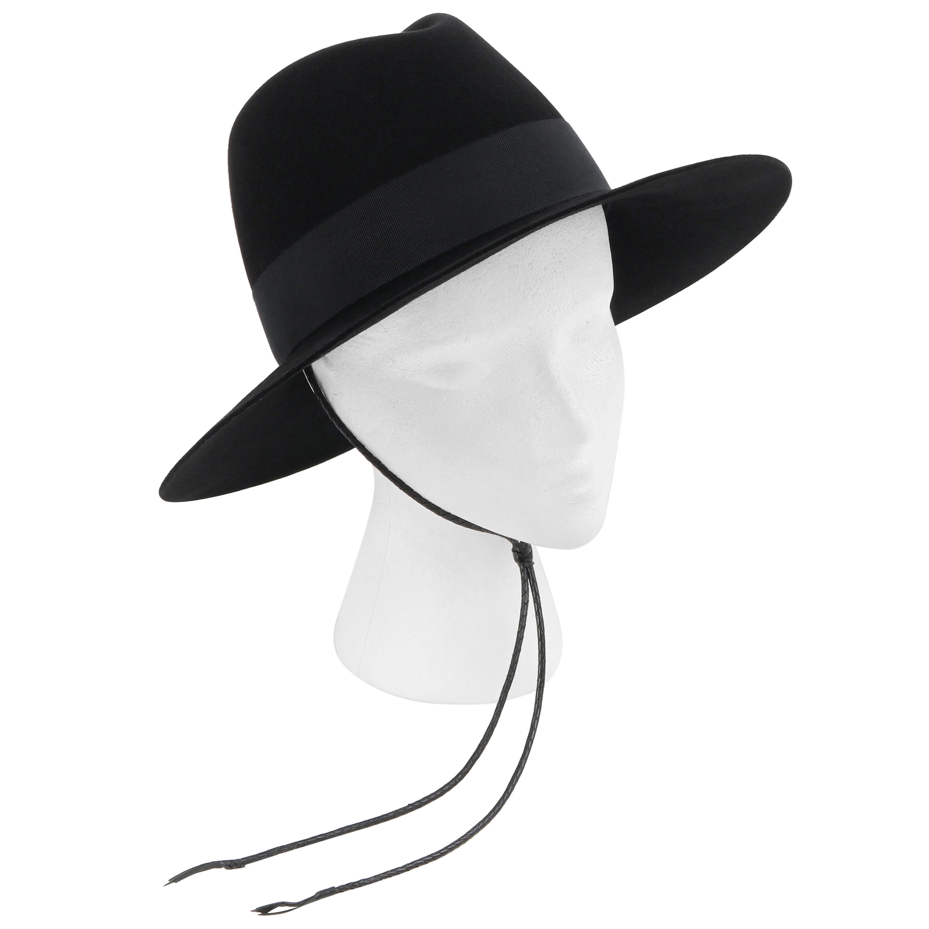 SAINT LAURENT S/S 2019 Black Fur Felt Wide Brim Western Fedora Hat
