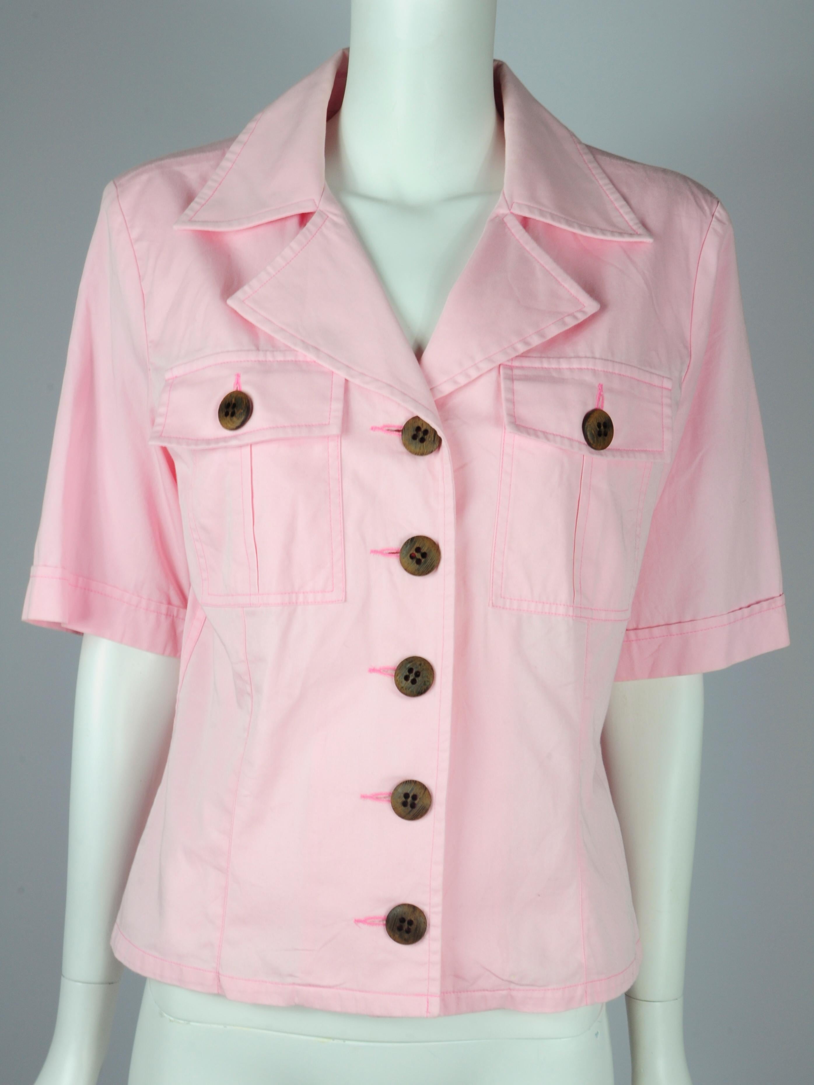 Yves Saint Laurent Saharienne Safari Two Piece Skirt Suit Set Pink Pockets 1990s For Sale 9