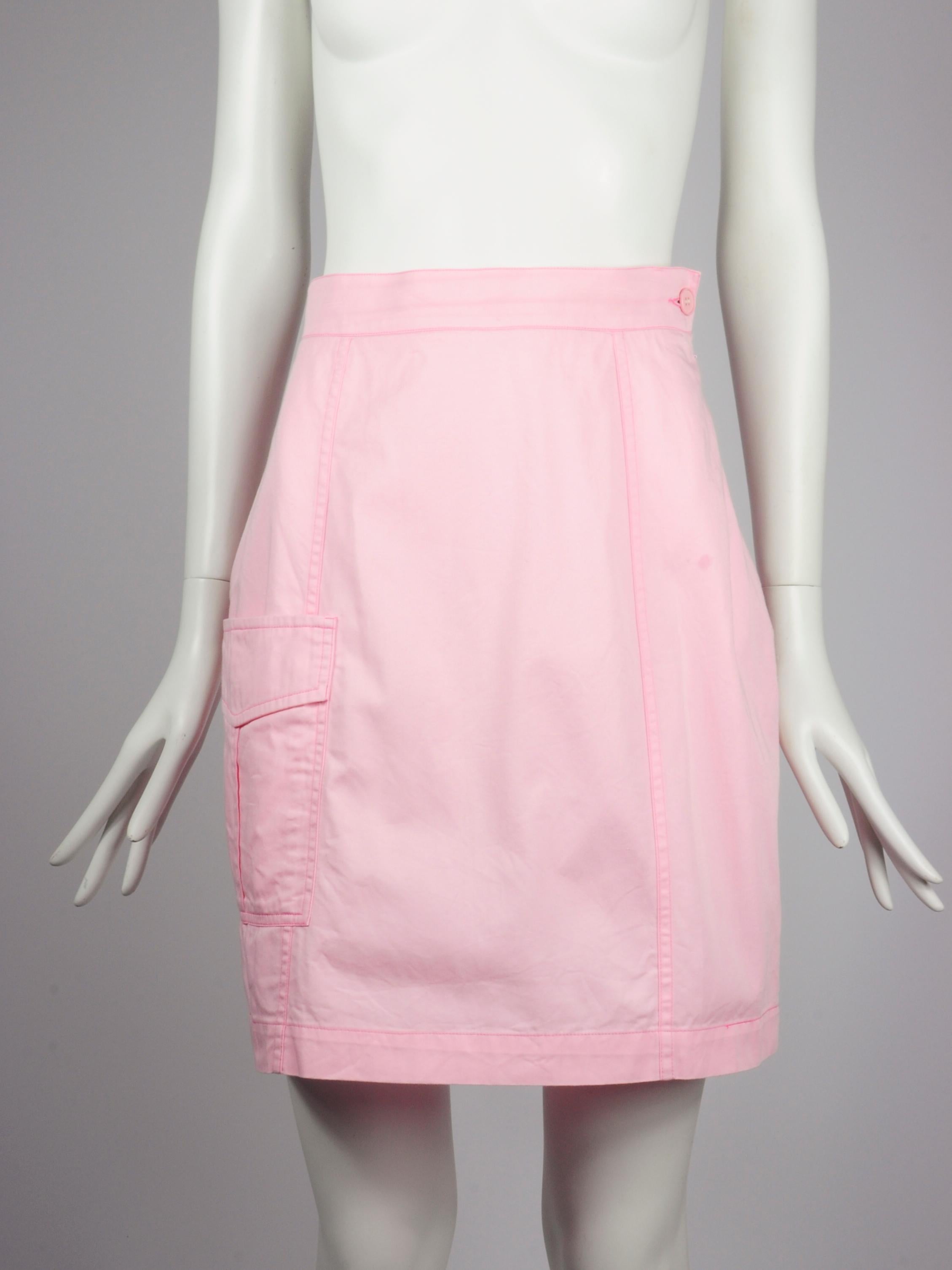 Yves Saint Laurent Saharienne Safari Two Piece Skirt Suit Set Pink Pockets 1990s For Sale 10