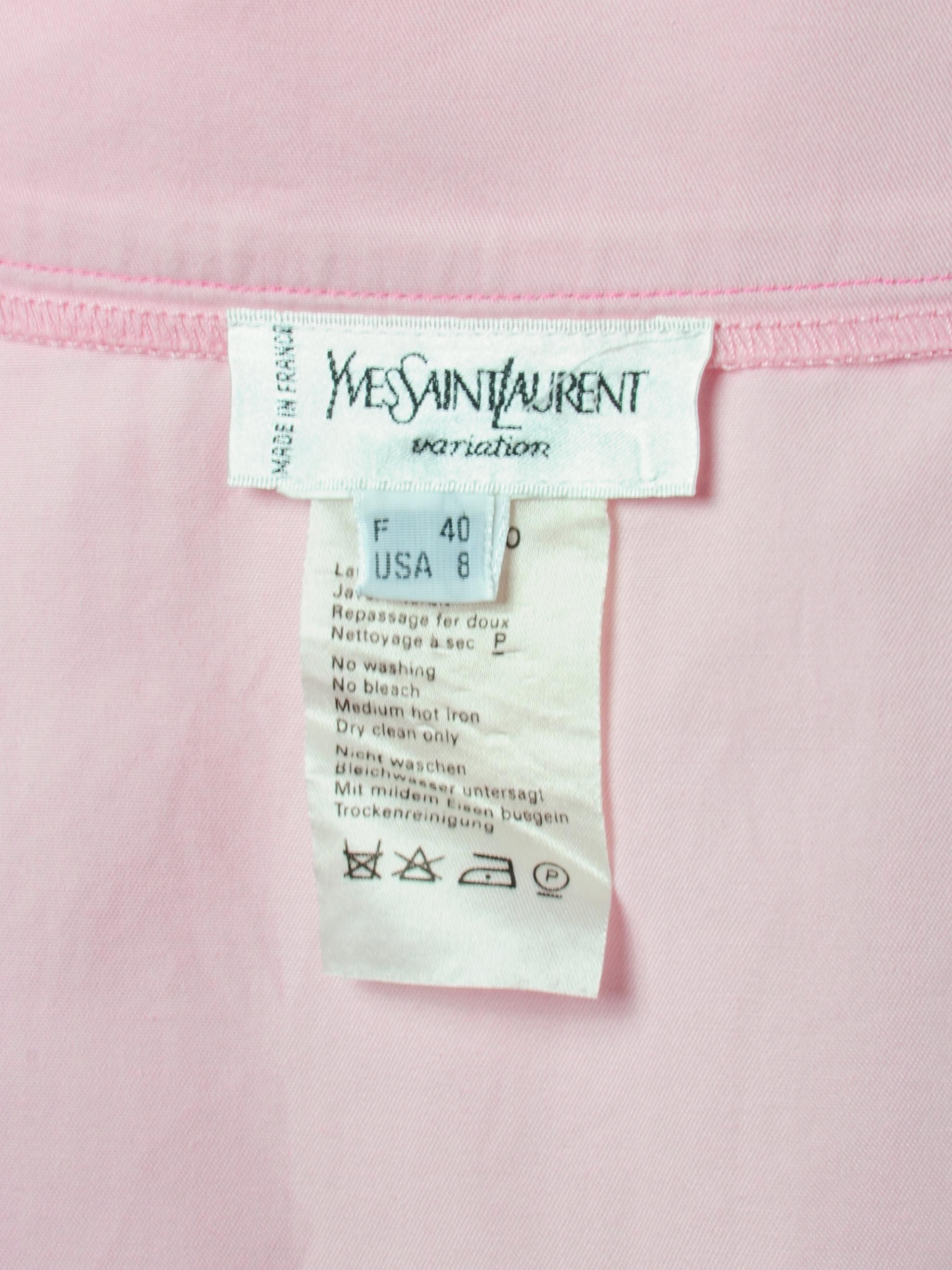 Yves Saint Laurent Saharienne Safari Two Piece Skirt Suit Set Pink Pockets 1990s For Sale 2