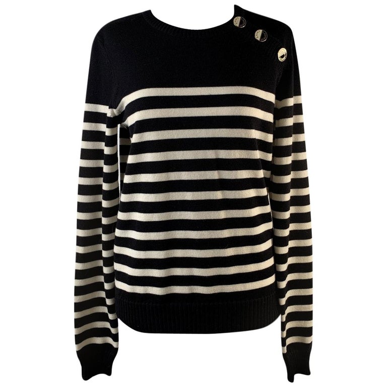 Yves Saint Laurent Saint Laurent Black and Ivory Striped Wool Sailor ...