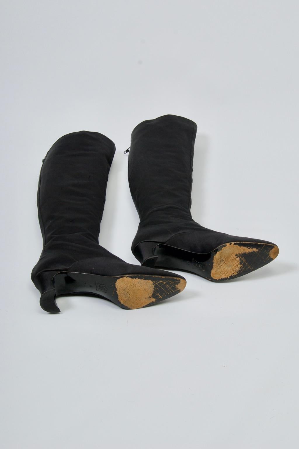 Black Yves Saint Laurent Satin Boots