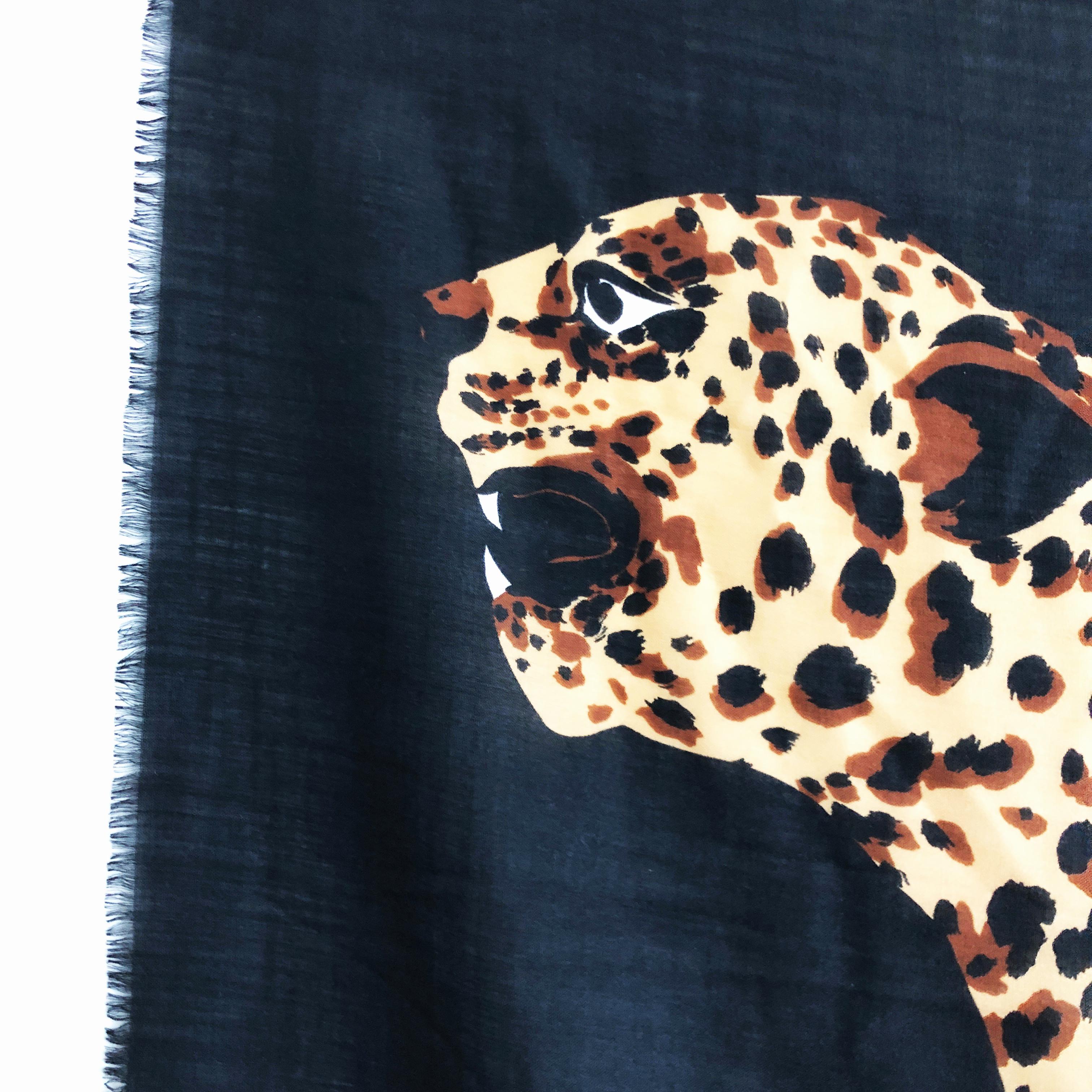 Yves Saint Laurent Scarf Leopard Oversized Shawl Silk Wool Blend Vintage 84in For Sale 3
