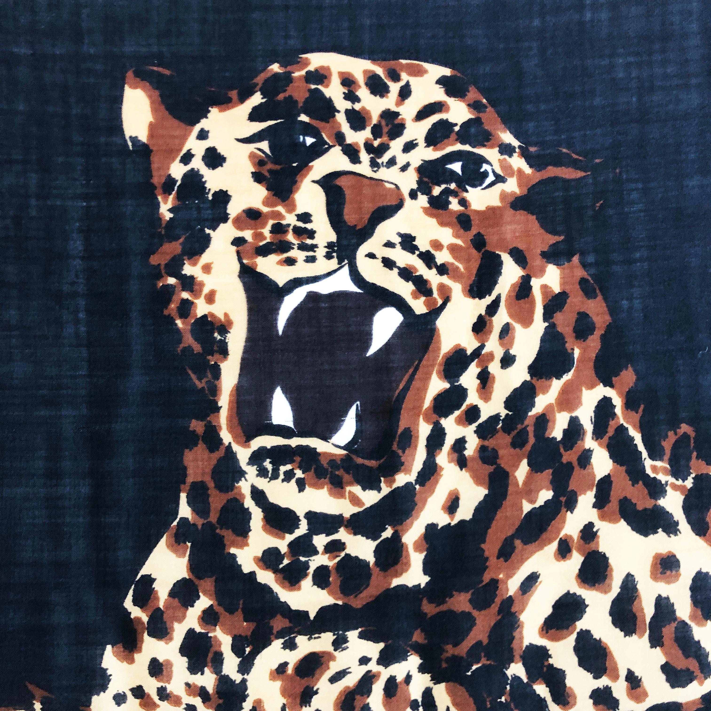 Yves Saint Laurent Scarf Leopard Oversized Shawl Silk Wool Blend Vintage 84in For Sale 4