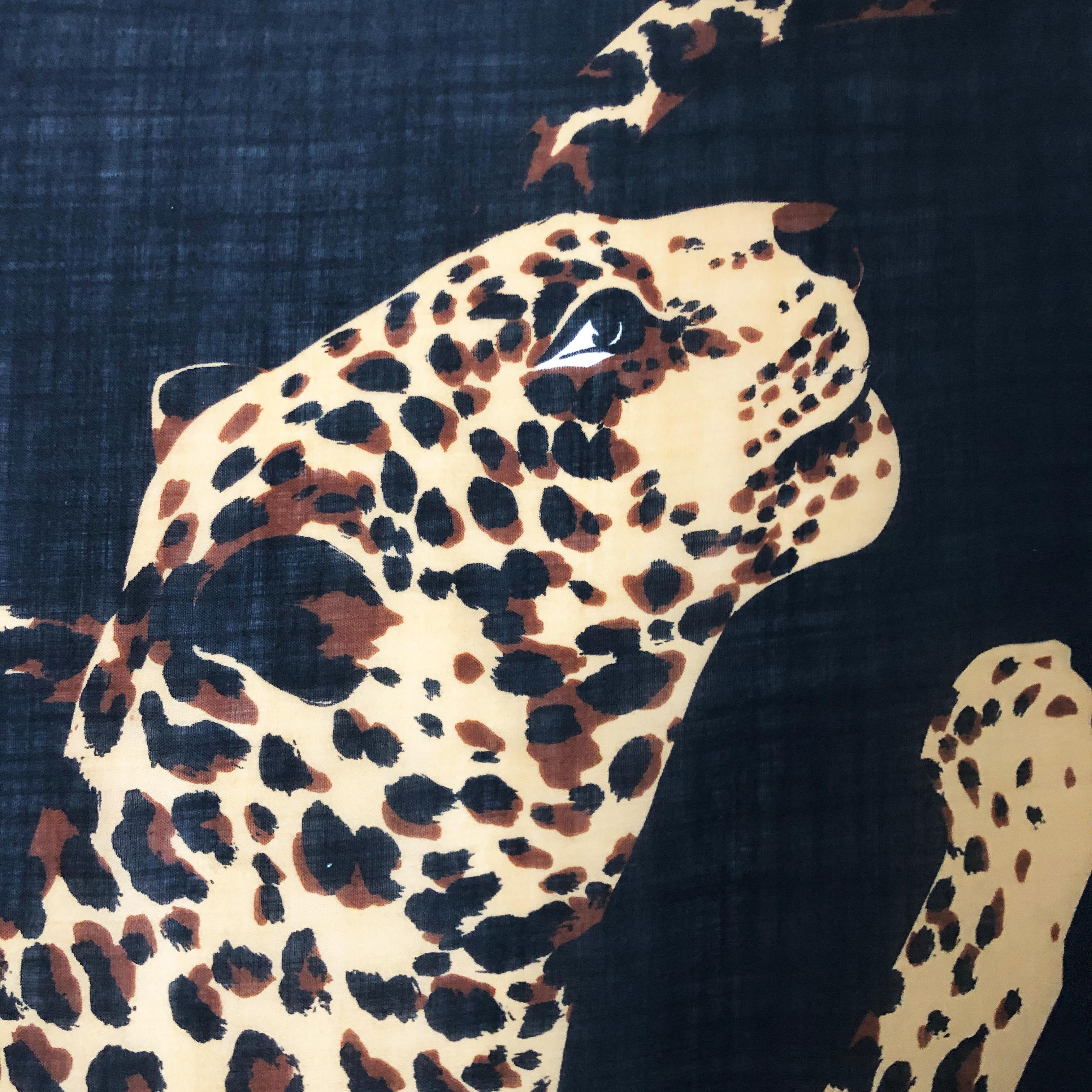 Yves Saint Laurent Scarf Leopard Oversized Shawl Silk Wool Blend Vintage 84in For Sale 5