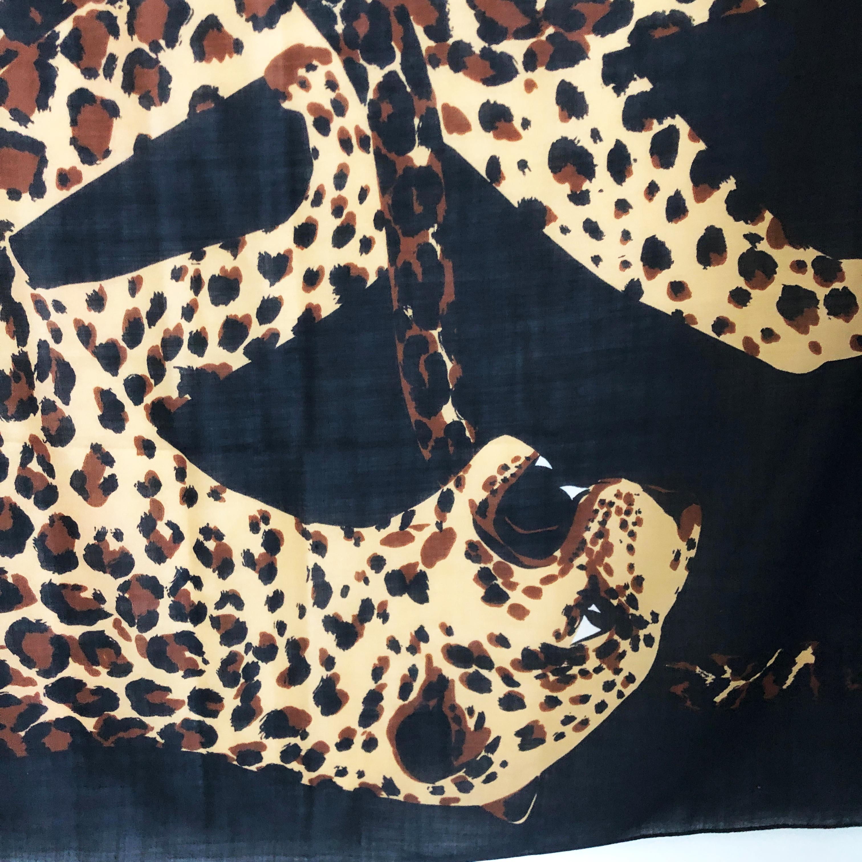 Yves Saint Laurent Scarf Leopard Oversized Shawl Silk Wool Blend Vintage 84in For Sale 6