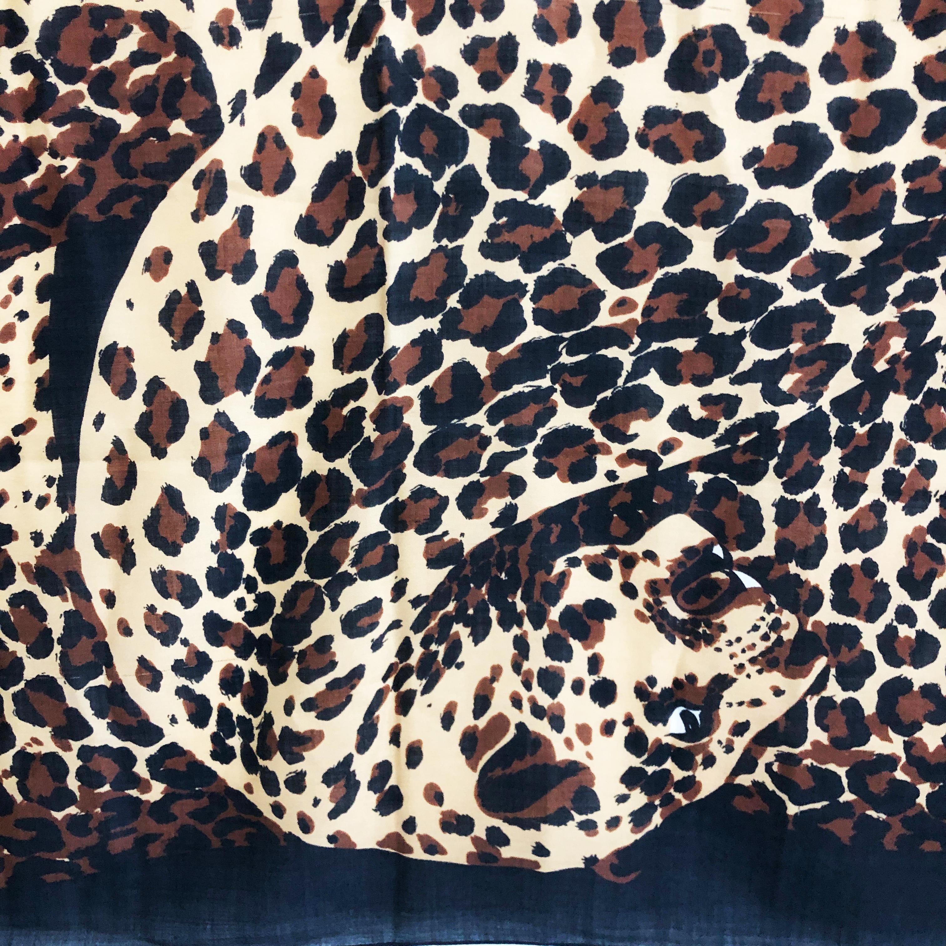 Yves Saint Laurent Scarf Leopard Oversized Shawl Silk Wool Blend Vintage 84in For Sale 7