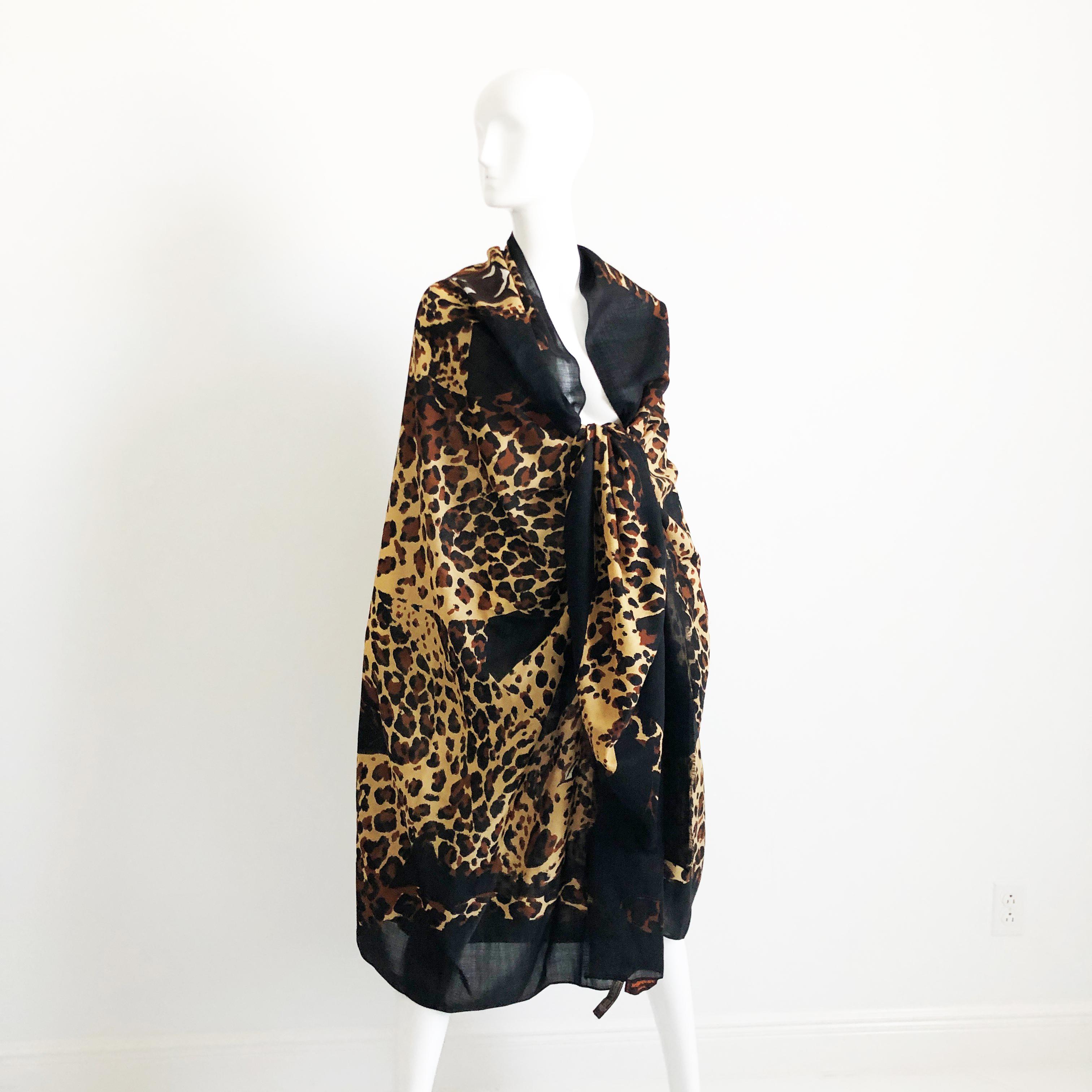 Yves Saint Laurent Scarf Leopard Oversized Shawl Silk Wool Blend Vintage 84in In Good Condition For Sale In Port Saint Lucie, FL