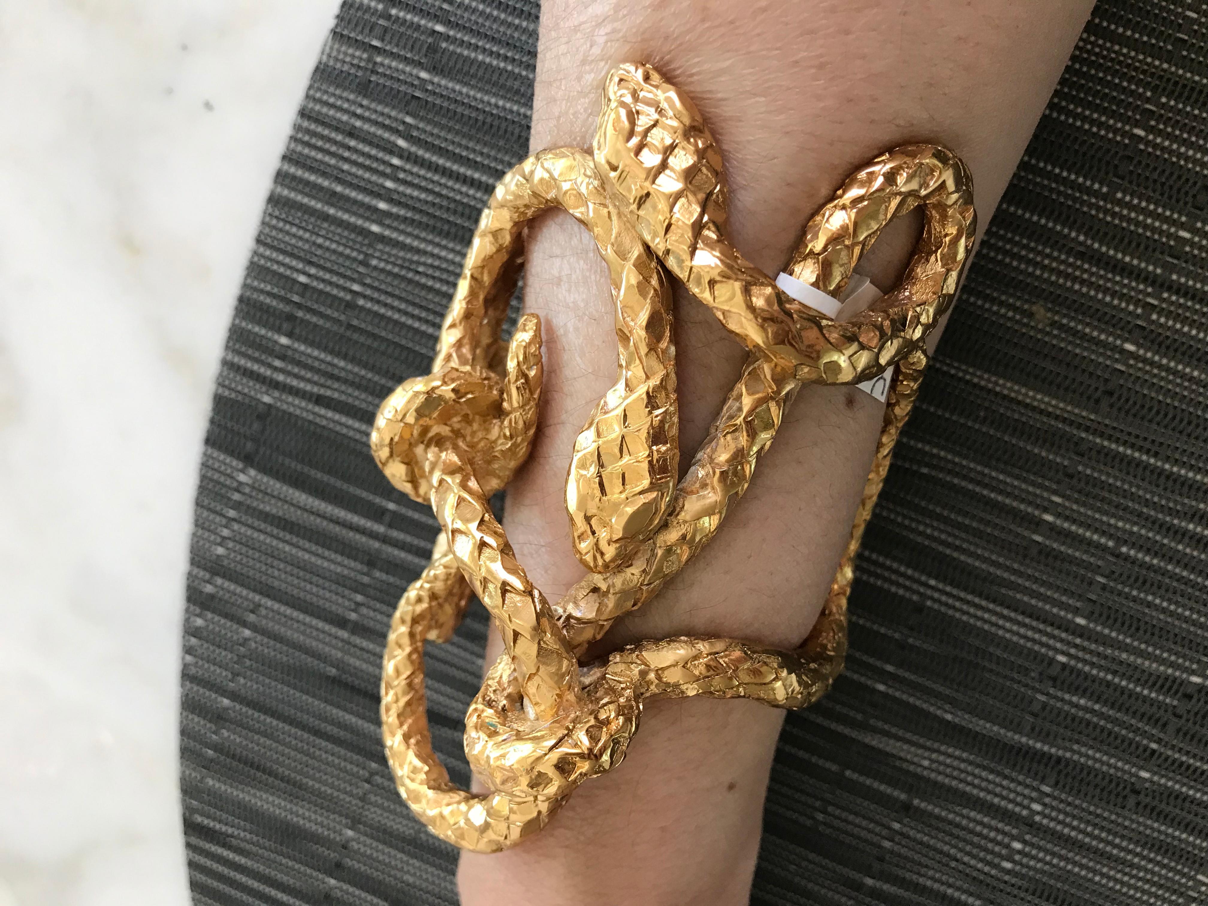Dramatic and rare vintage YSL Gold plated large cuff bracelet.
**YSL Necklace sold separately and available for purchase at our 1stdibs store