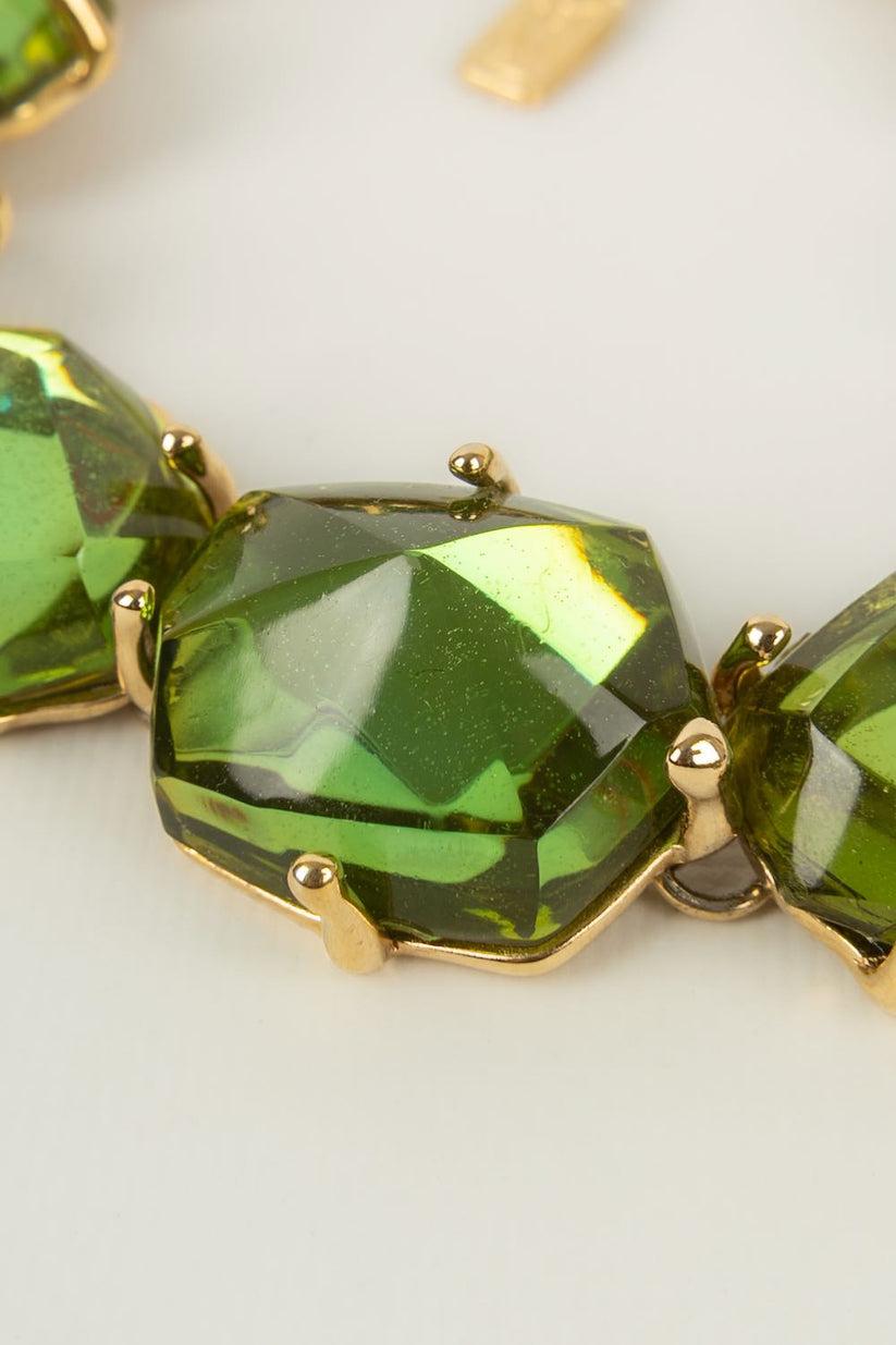 Women's Yves Saint Laurent Set of Necklace and Earrings in Gold Metal and Green Resin For Sale