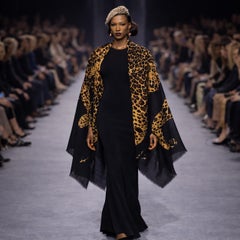 Yves Saint Laurent Shawl Leopard Oversized Scarf Silk Wool Blend Vintage 84" L