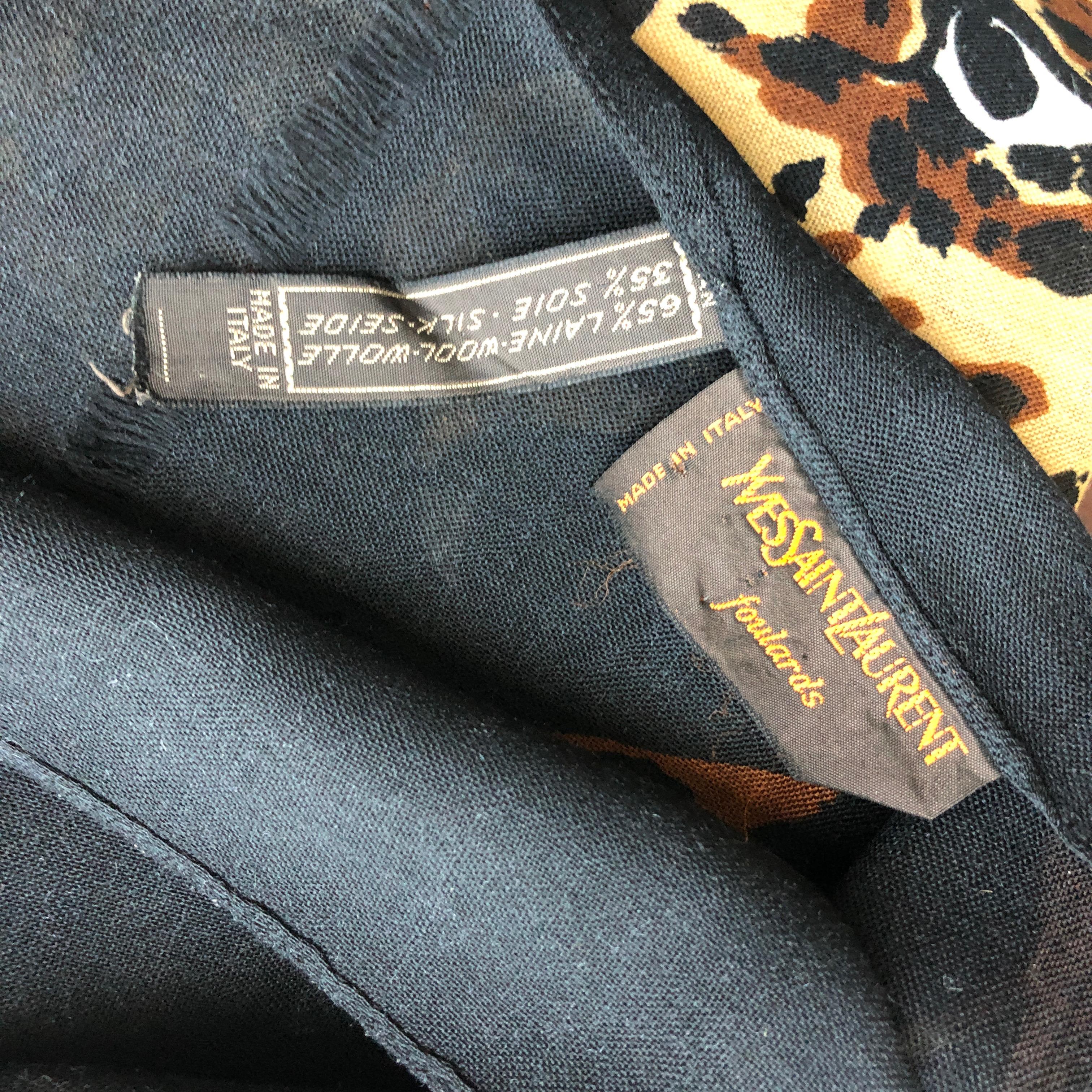 Yves Saint Laurent Shawl Leopard Oversized Scarf Silk Wool Blend Vintage 84in For Sale 13
