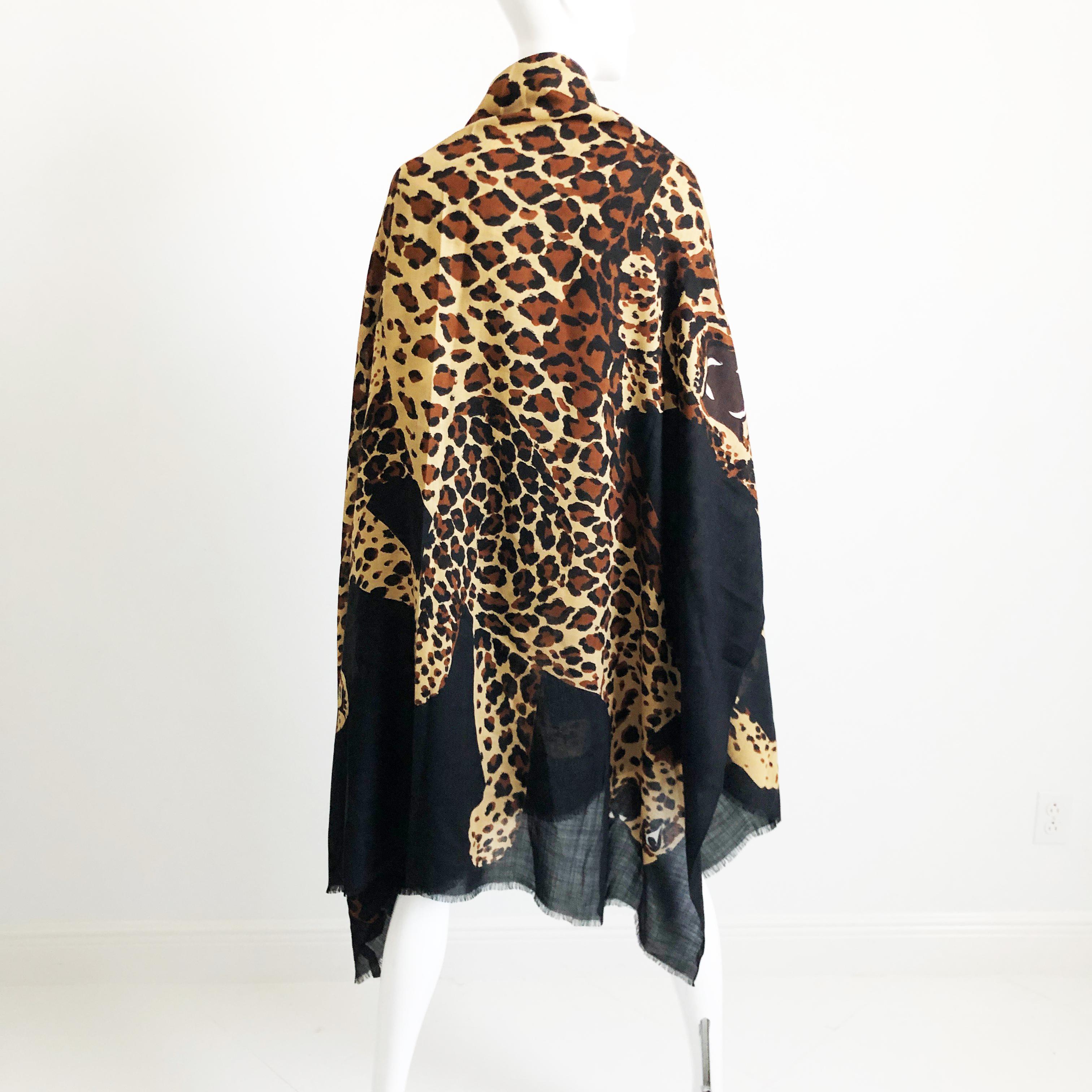 Yves Saint Laurent Shawl Leopard Oversized Scarf Silk Wool Blend Vintage 84in For Sale 1