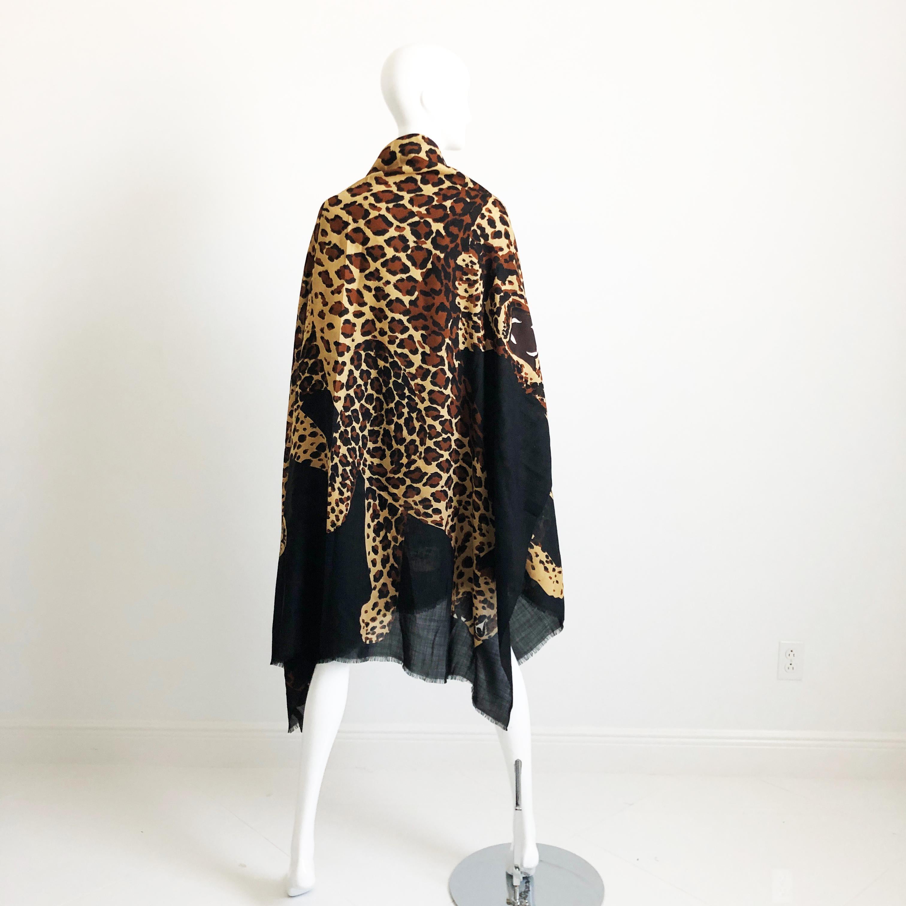 Yves Saint Laurent Shawl Leopard Oversized Scarf Silk Wool Blend Vintage 84in For Sale 4