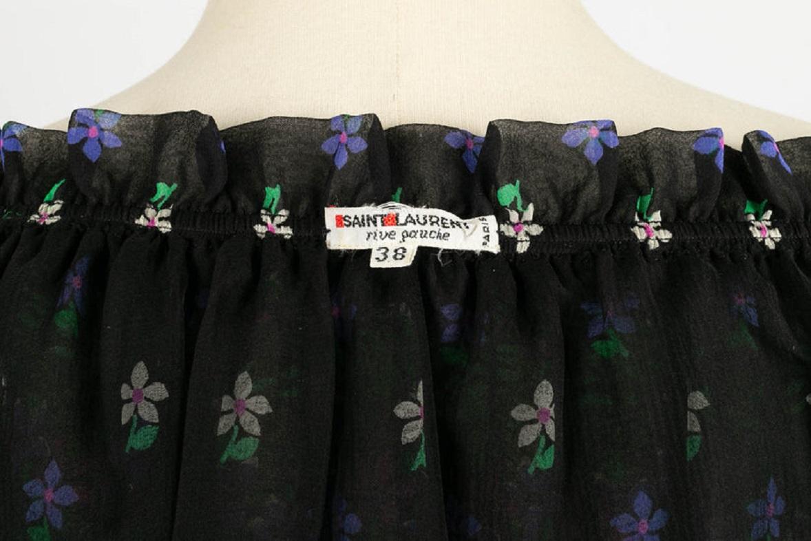 Yves Saint Laurent Sheer Black Chiffon Blouse with Flower Print For Sale 2