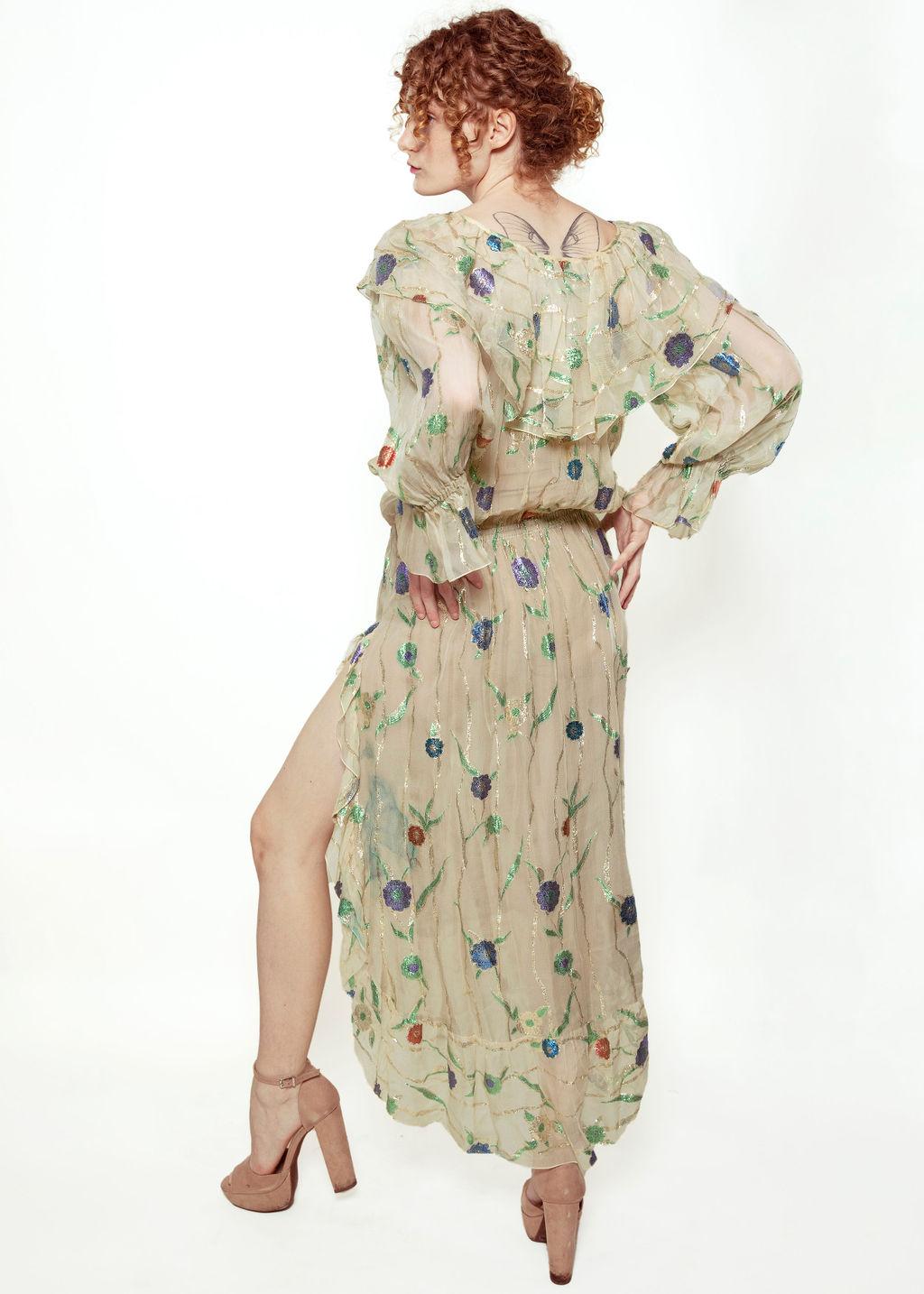 Yves Saint Laurent Sheer & Metallic Floral Dress 1